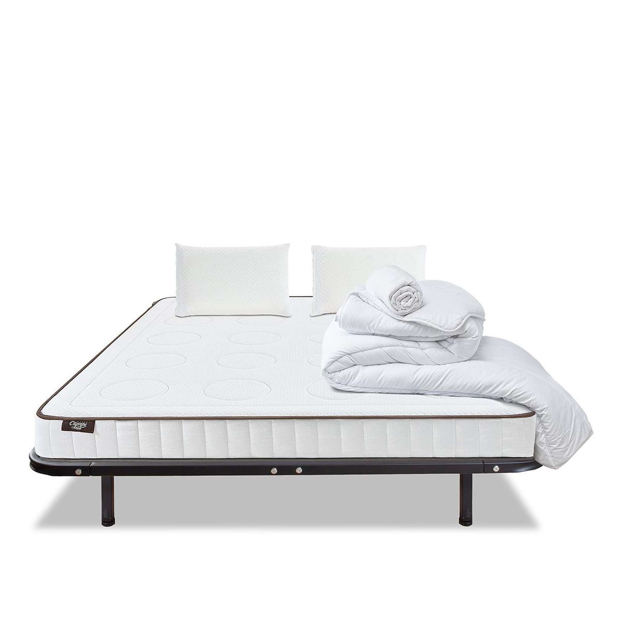 Voir la diapositive 1 : OLYMPE LITERIE Olympe literie | pack prêt à dormir cristal | matelas mémoire de forme + sommier métal + accessoires