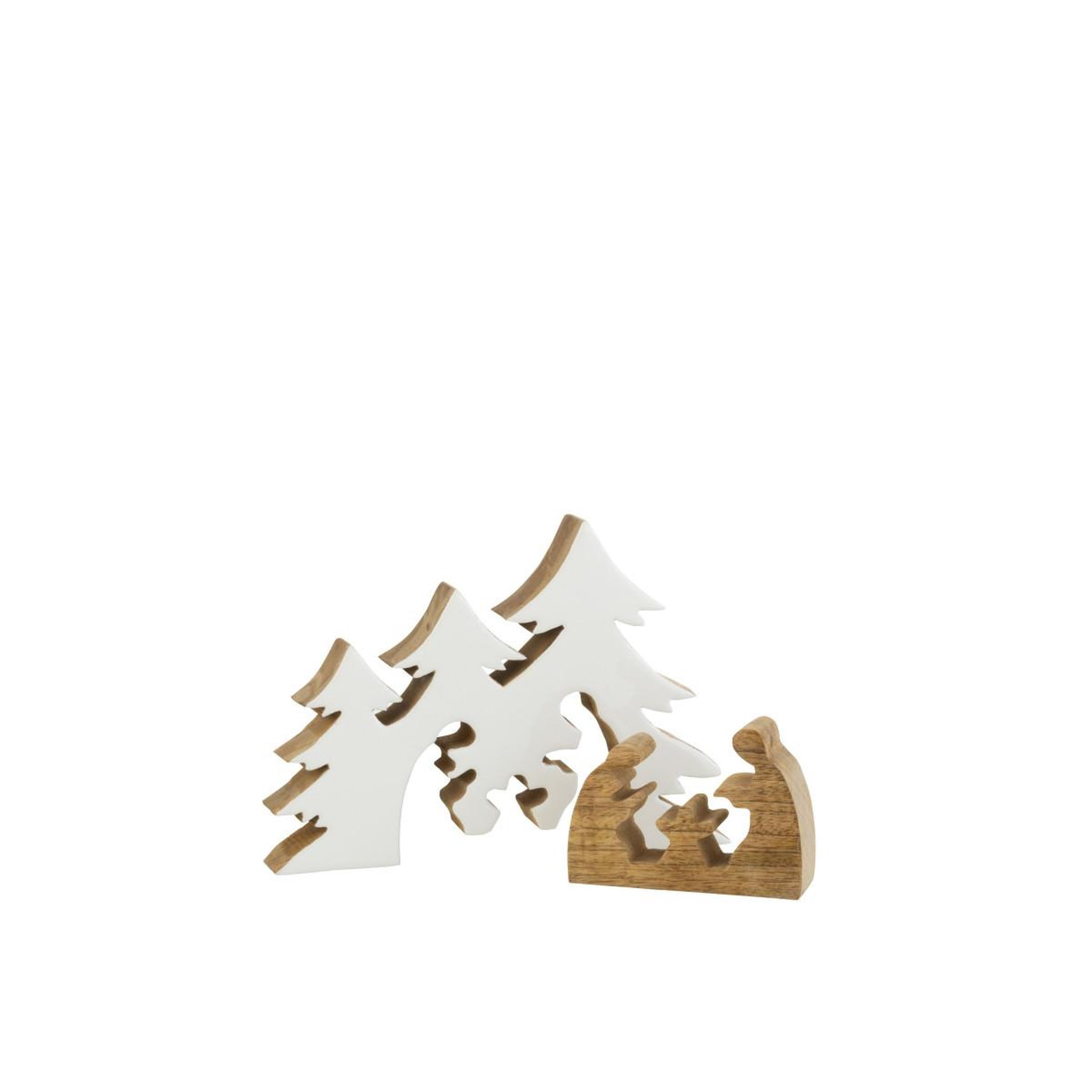 Voir la diapositive 2 : J-LINE Crèche de noël & sapins  puzzle  25cm blanc & naturel