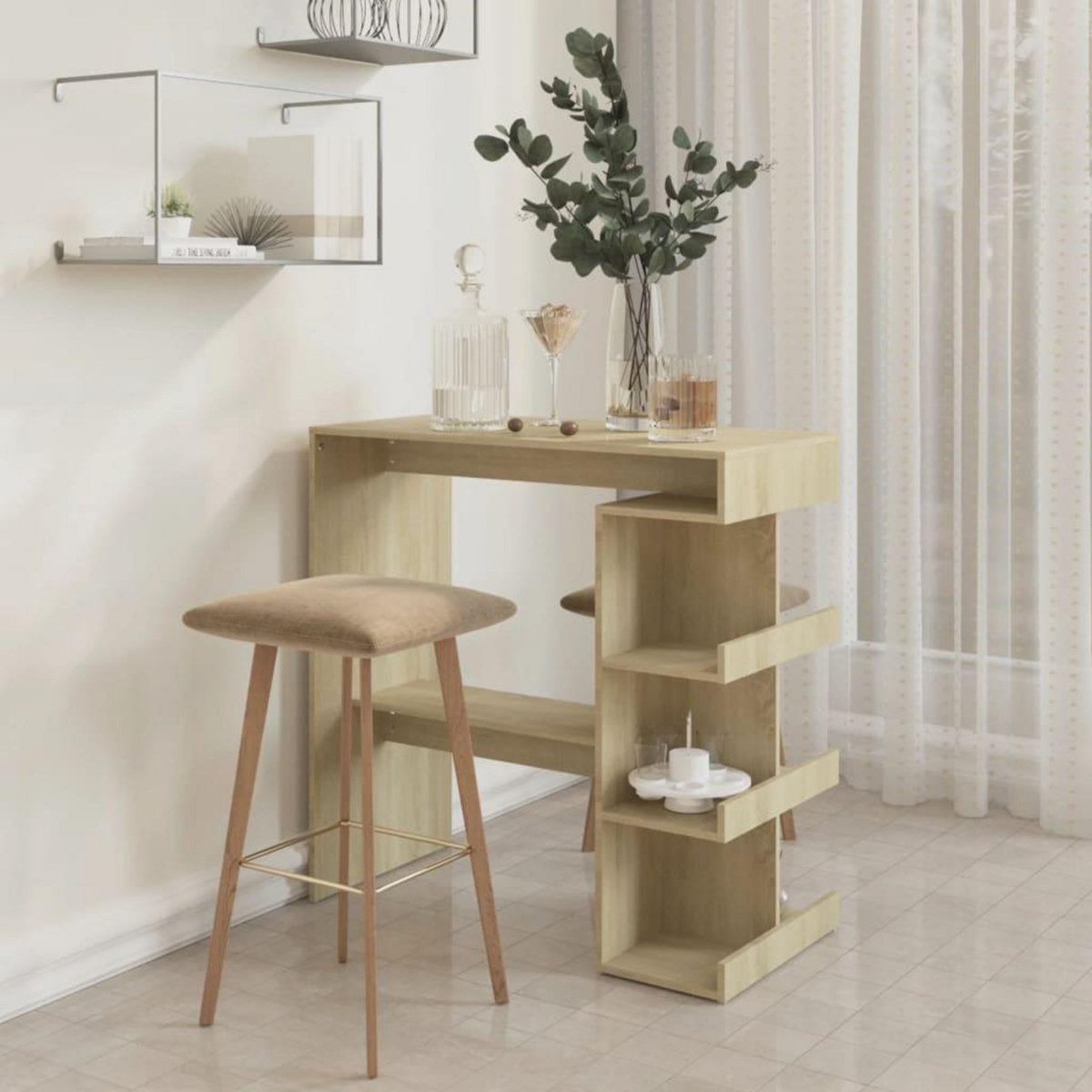 VIDAXL Table de bar etagere de rangement Chene sonoma Bois ingenierie