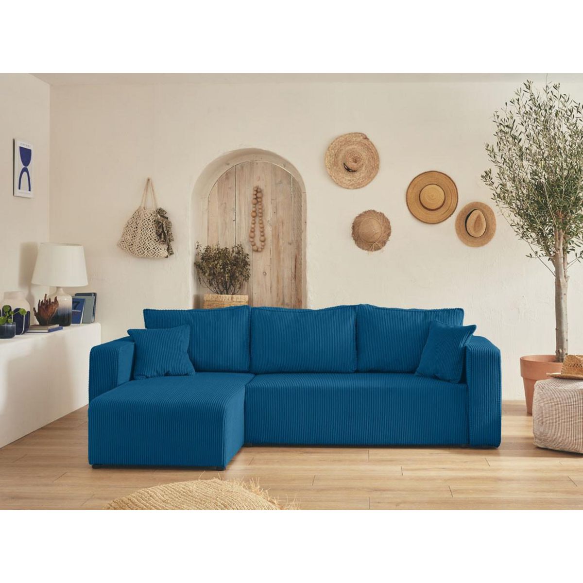 BEST MOBILIER Topaze - canapé d'angle réversible - 4 places - convertible avec coffre - en velours côtelé