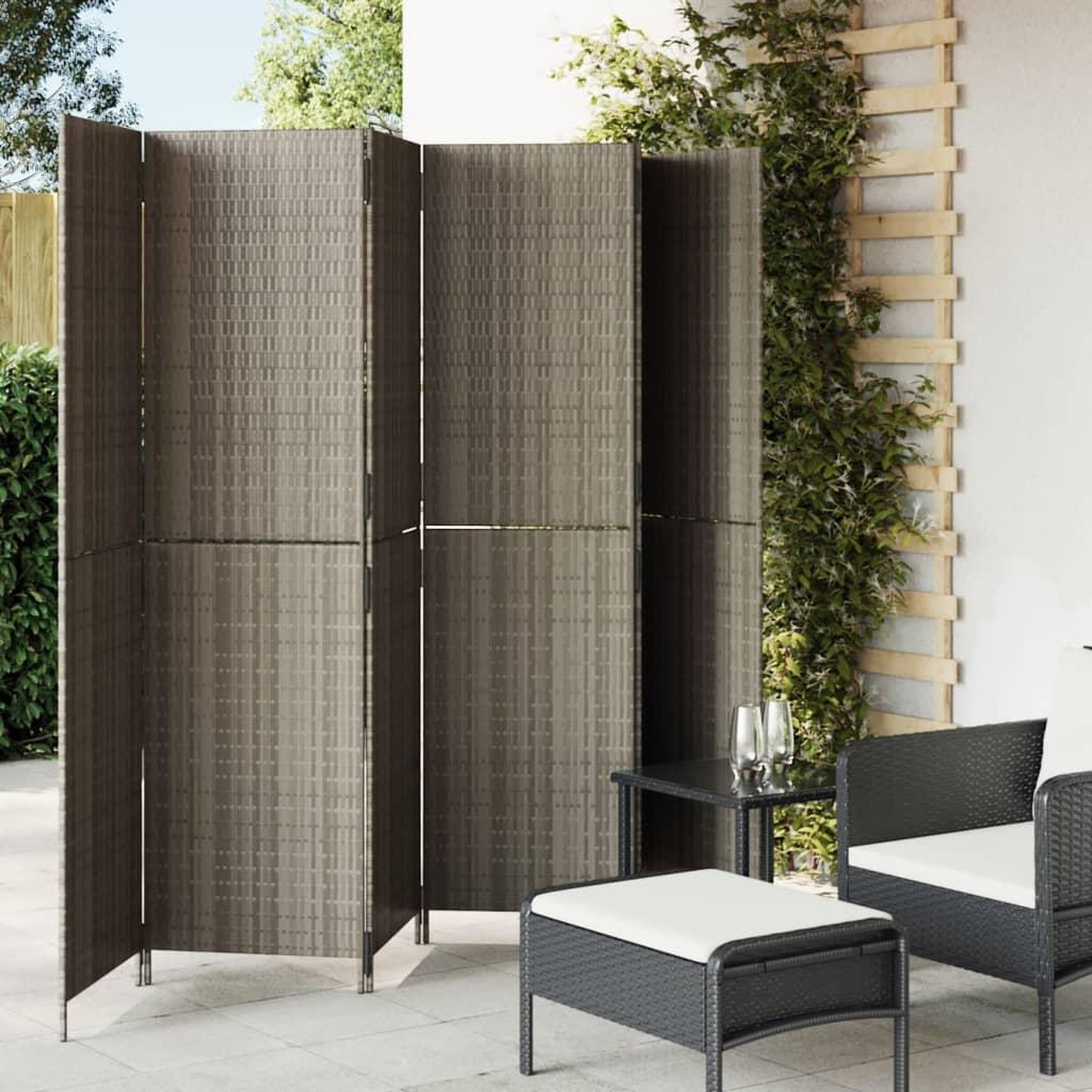 VIDAXL Cloison de separation 6 panneaux gris resine tressee