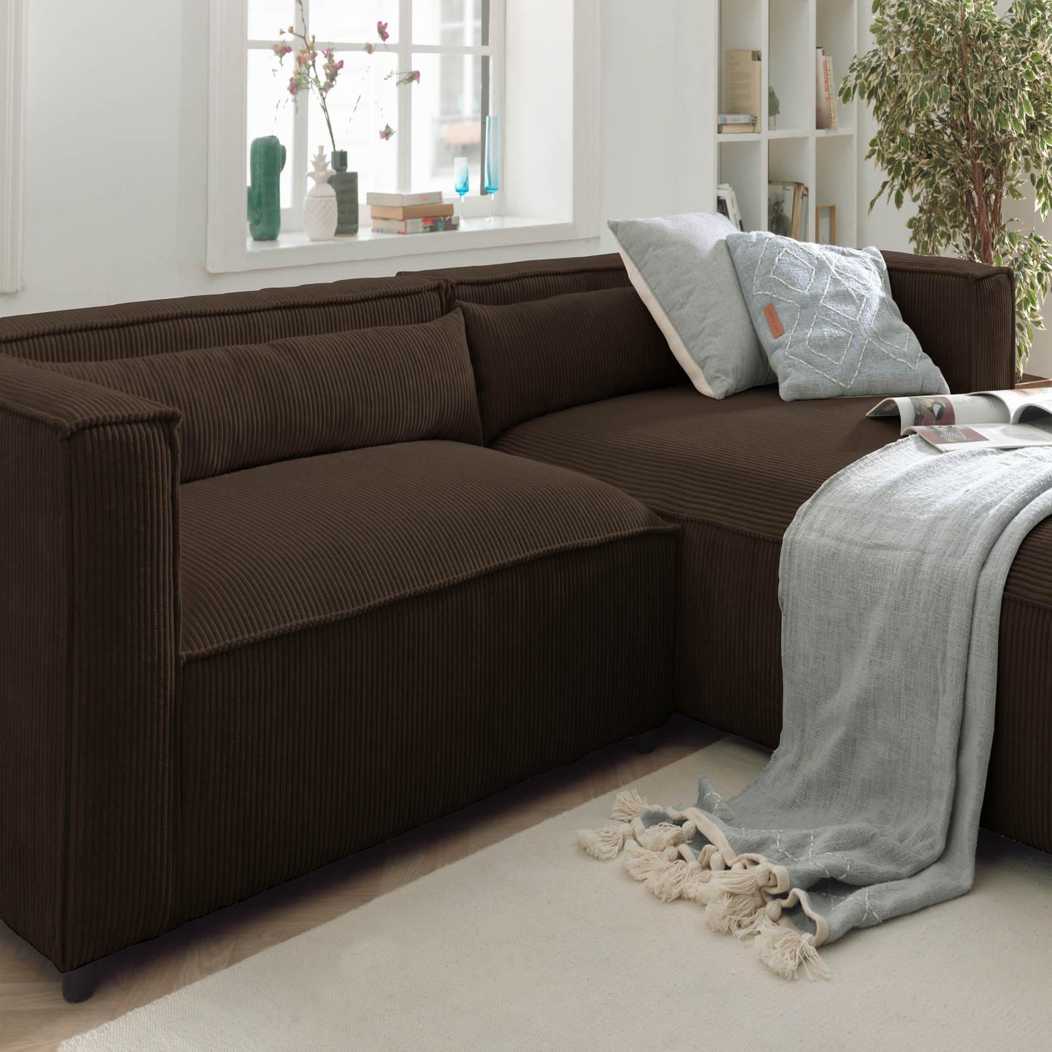 Voir la diapositive 4 : BEST MOBILIER Ela - canapé d'angle droit 4 places - en velours côtelé - style contemporain