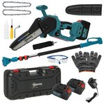 OUTSUNNY Mini tronçonneuse sans fil 580W - scie d'élagage électrique portable 18V 8 pouces - kit complet bleu