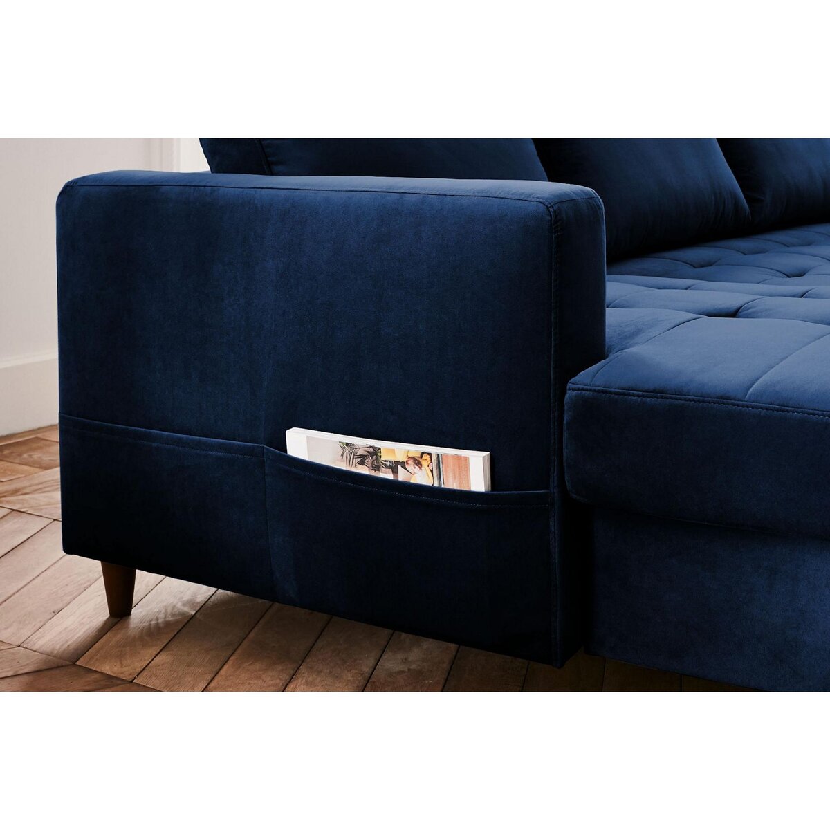 LISA DESIGN Anna - canapé panoramique d'angle droit - 7 places - convertible avec coffre - en velours