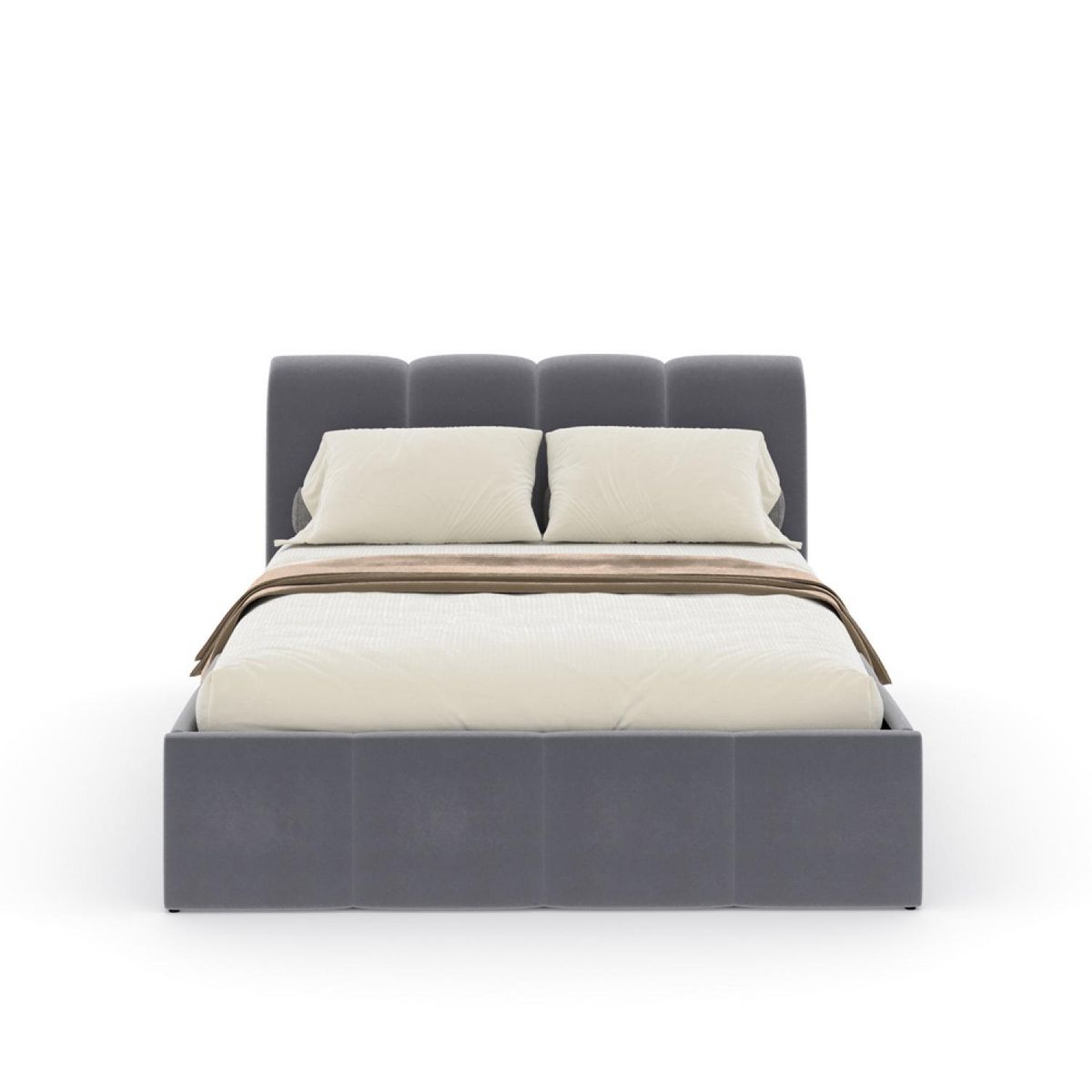 CONCEPT USINE Lit nuage coffre 140x190cm velours gris BALTIMORE