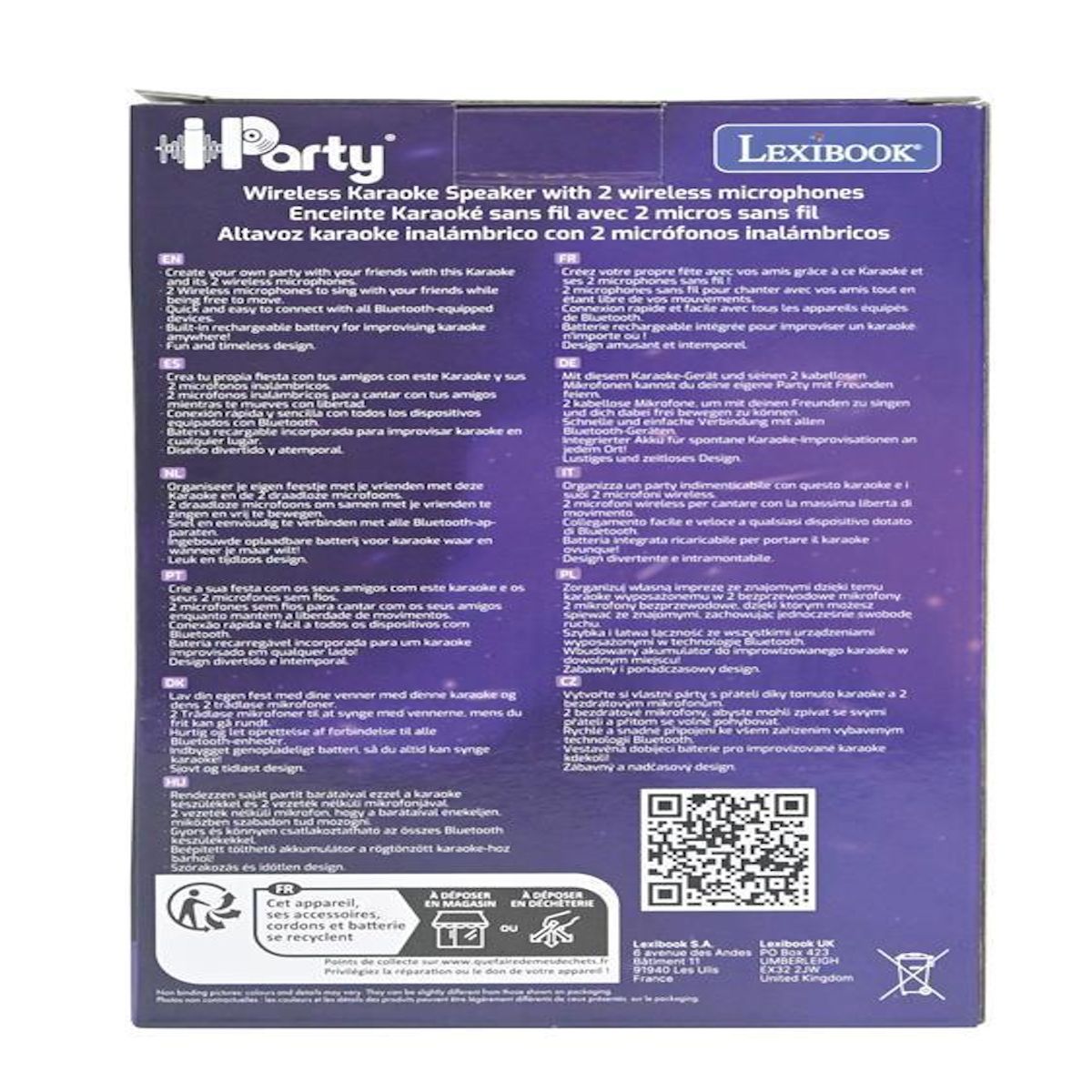 Lexibook Karaoke Bluetooth Rose avec 2 micros sans fil