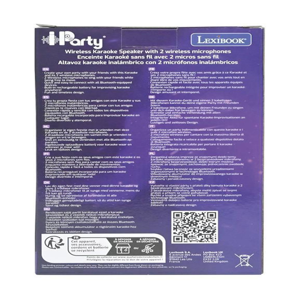 Lexibook Karaoke Bluetooth Rose avec 2 micros sans fil