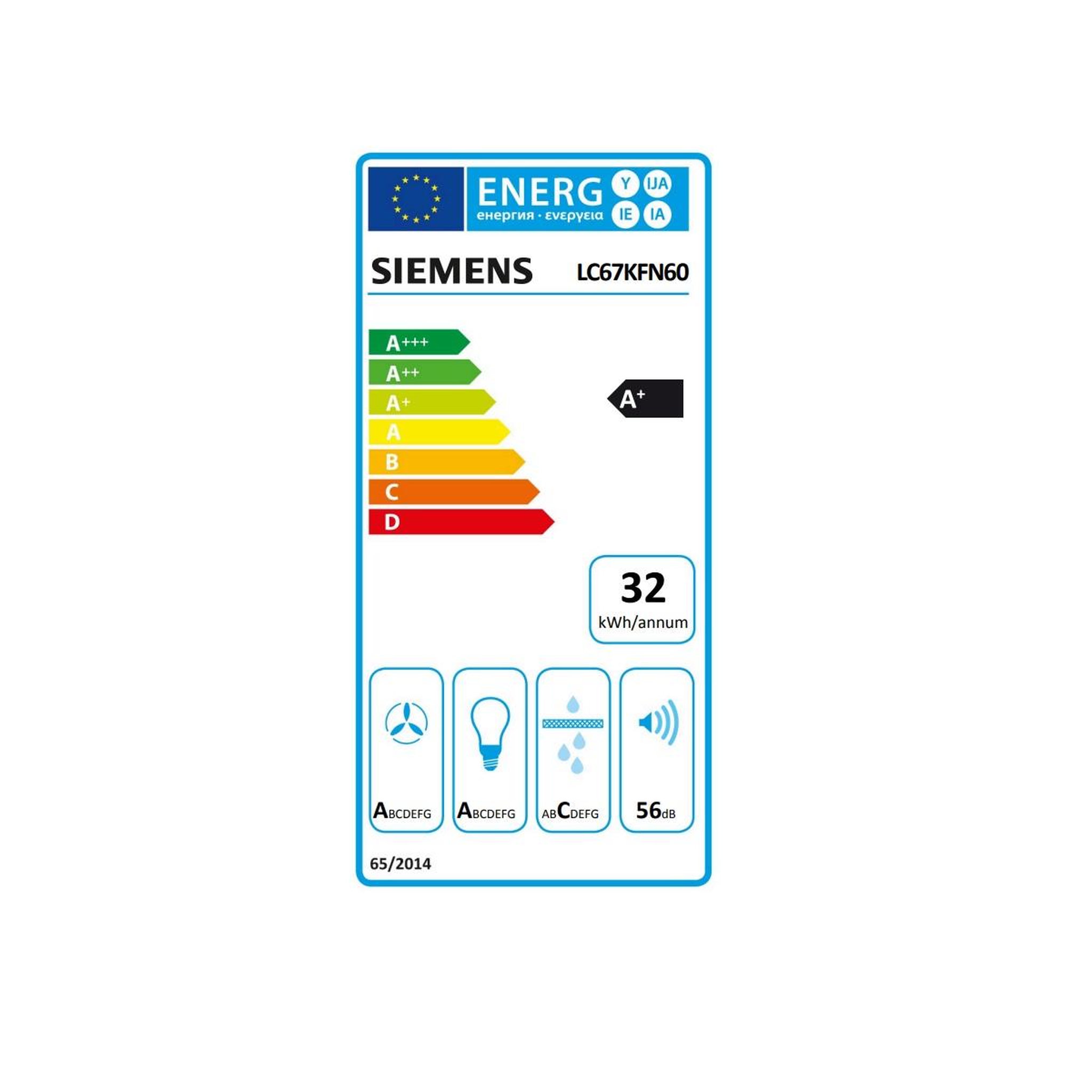 Voir la diapositive 2 : Siemens Hotte décorative inclinée 60cm 768m3/h noir - lc67kfn60