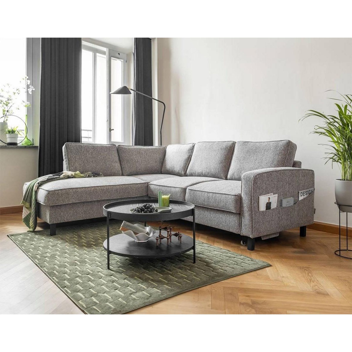 BEST MOBILIER Molly - canapé d'angle gauche 5 places convertible en tissu