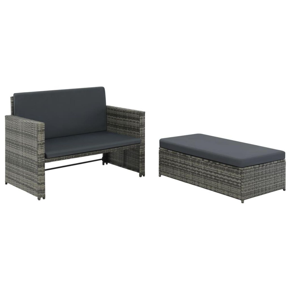 VIDAXL Salon de jardin 2 pcs avec coussins Resine tressee Gris