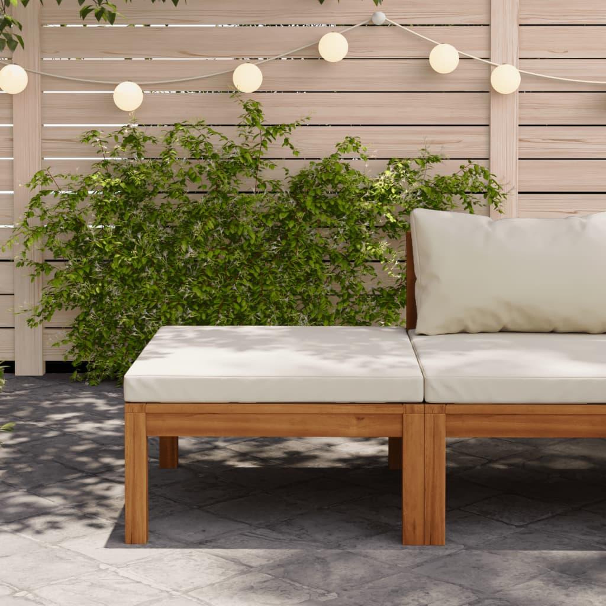 Voir la diapositive 1 : VIDAXL Repose-pied avec coussin blanc creme Bois d'acacia massif
