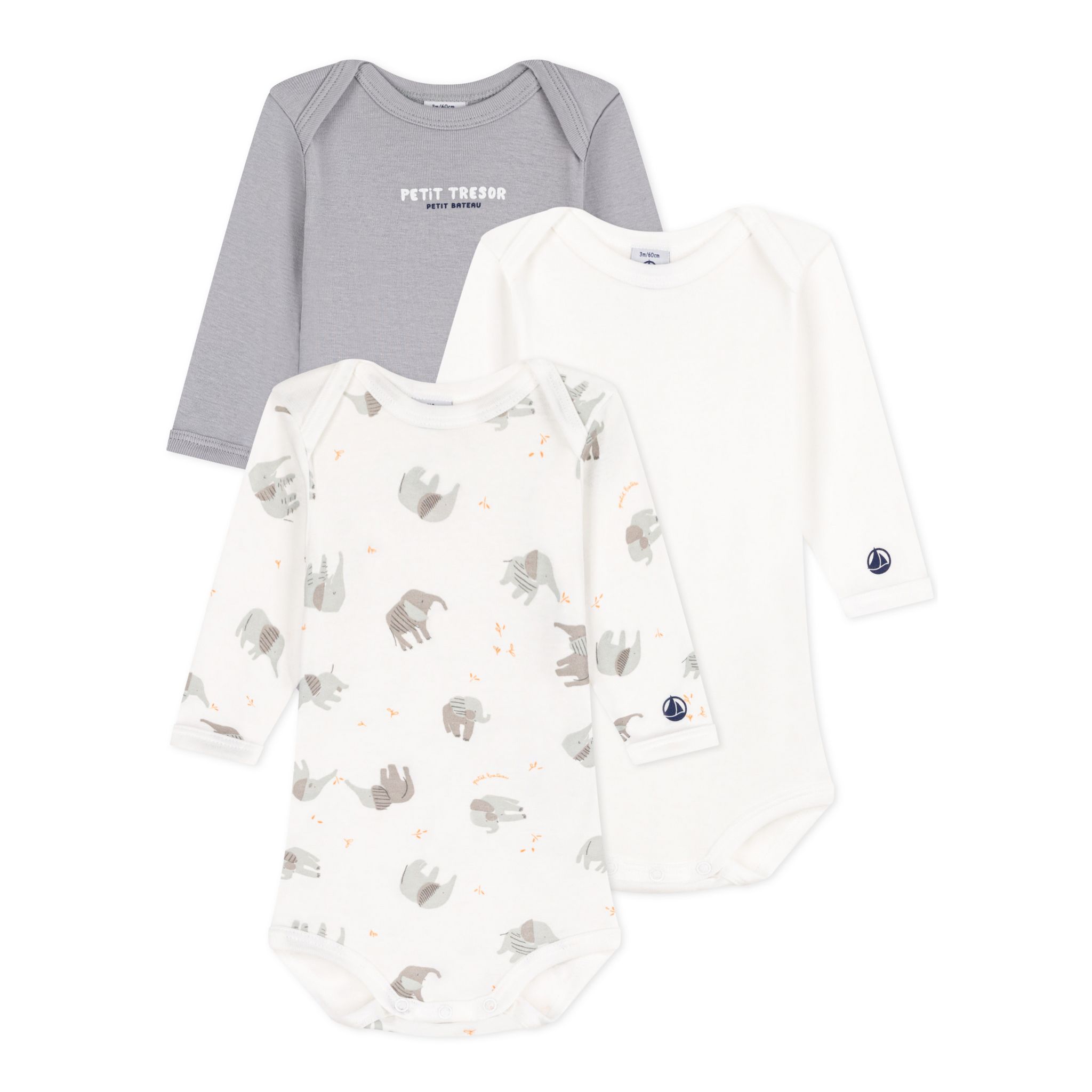 Petit Bateau Lot 3 Bodies Manches Longues Coton Imprimé Fleuri Bébé Fille