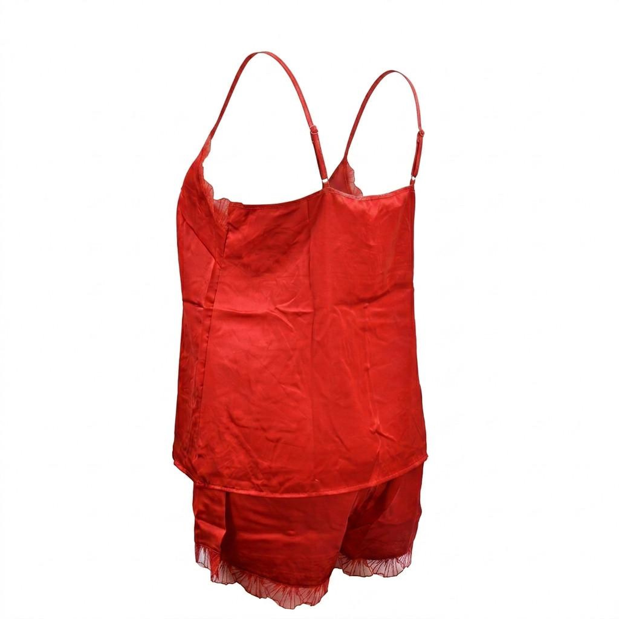 Voir la diapositive 3 : OZABI OZABI Pyjama Femme Satiné Débardeur Col V Dentelle Effet Soie Short