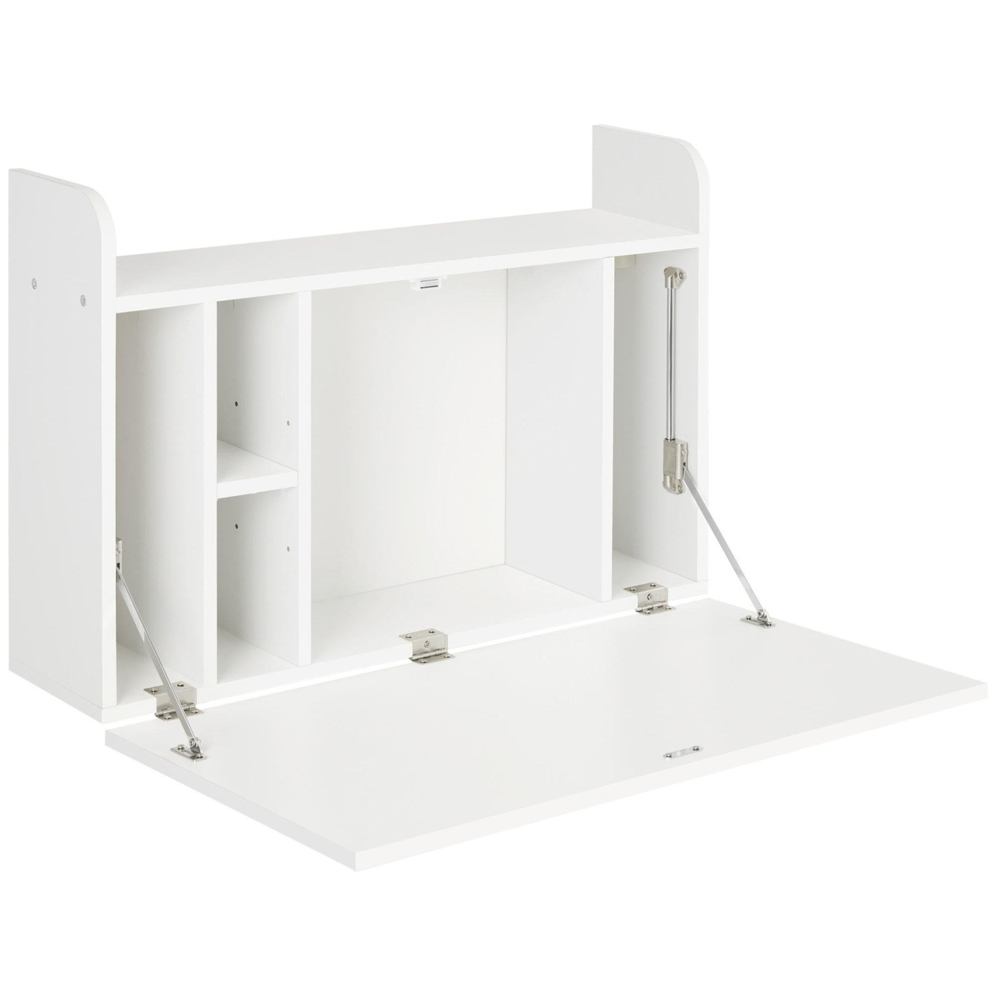 Voir la diapositive 1 : HOMCOM Bureau mural pliable - table murale rabattable - 5 niches, étagère - panneaux particules blanc