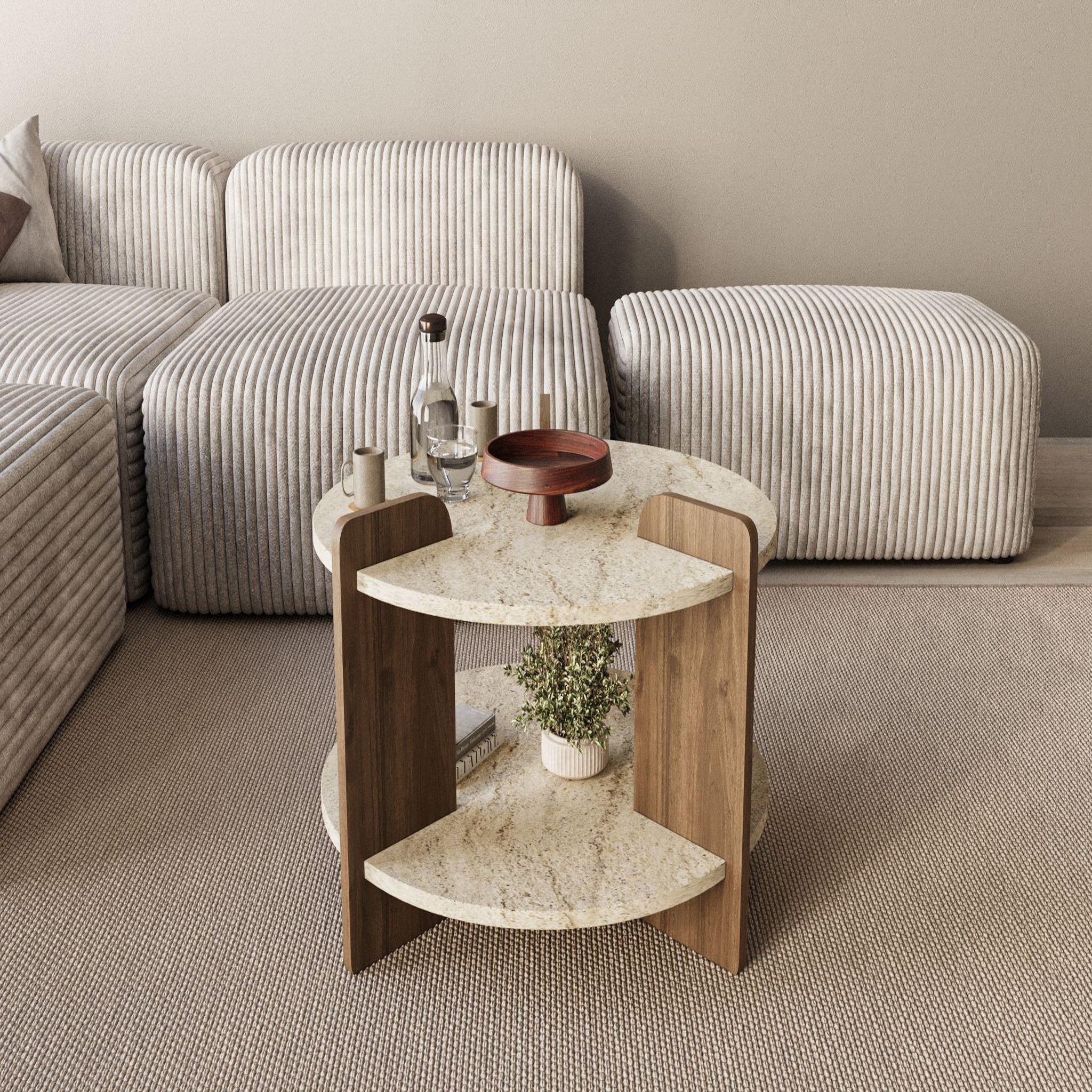 Voir la diapositive 2 : Habitat et Jardin Table basse en bois  oalla  70 x 70 x 45 cm - travertin