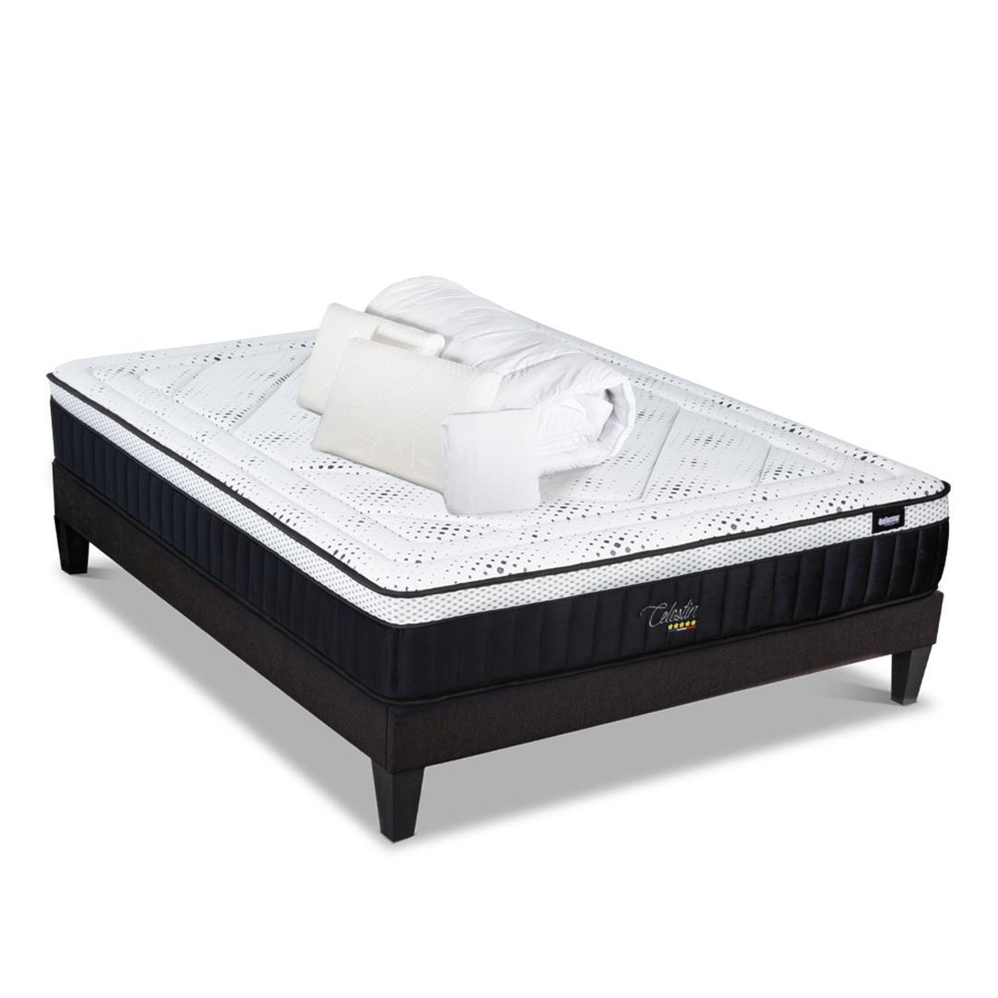 BELLECOUR BELLECOUR LITERIE | Pack Prêt à dormir CELESTIN 2.0 | Matelas Mémoire de forme + Sommier + Accessoires. Coloris disponibles : Blanc