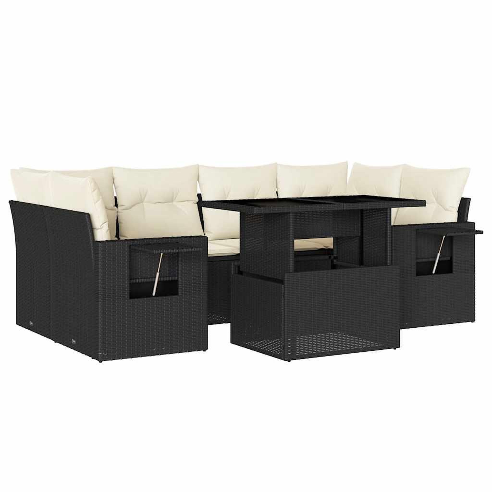 Voir la diapositive 2 : VIDAXL Salon de jardin 7 pcs avec coussins noir resine tressee