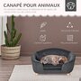 PAWHUT Canapé chien lit pour chien design scandinave coussin moelleux amovible pieds bois massif dim. 70L x 47l x 30H cm peluche courte polyester gris