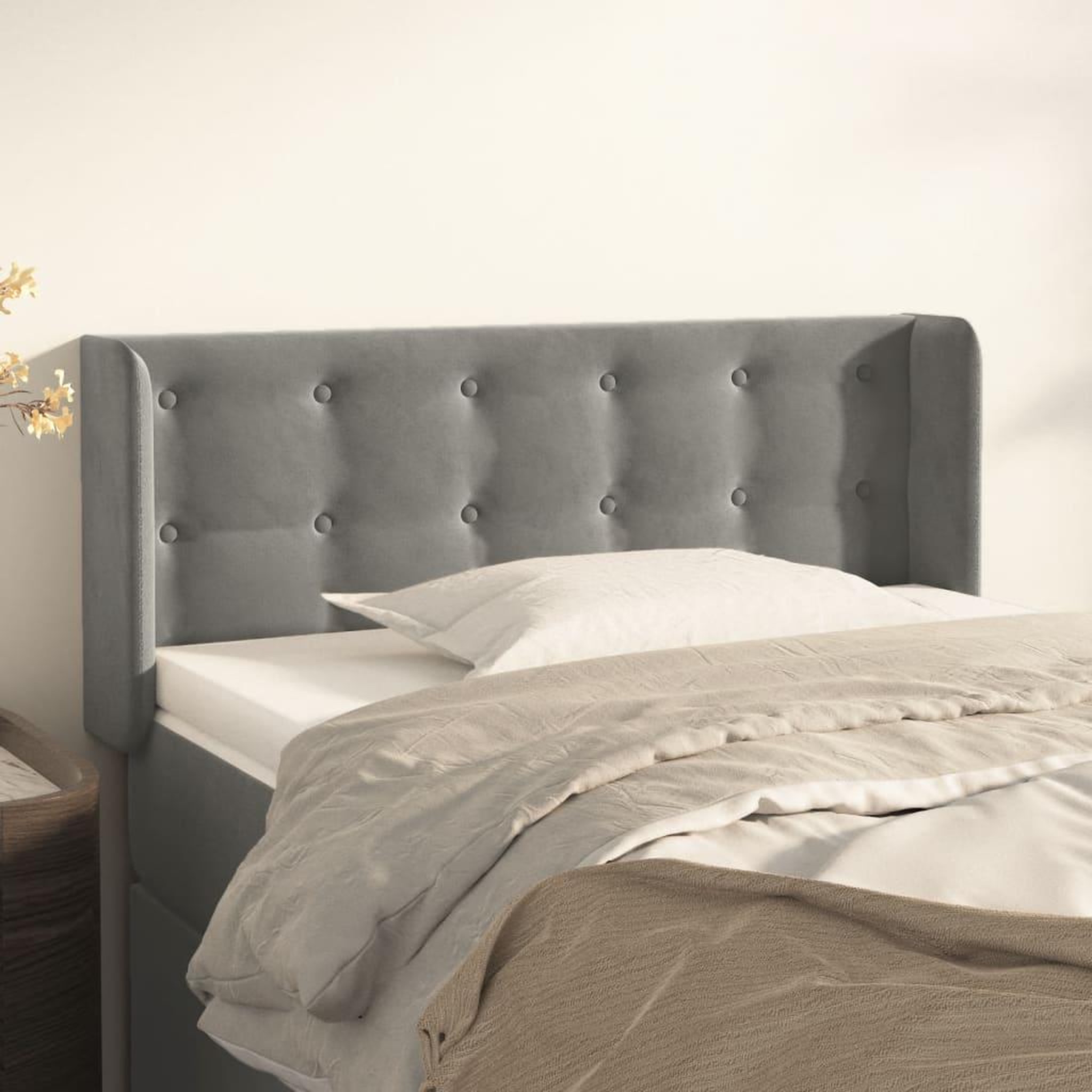 Voir la diapositive 1 : VIDAXL Tete de lit avec oreilles Gris clair 93x16x78/88 cm Velours