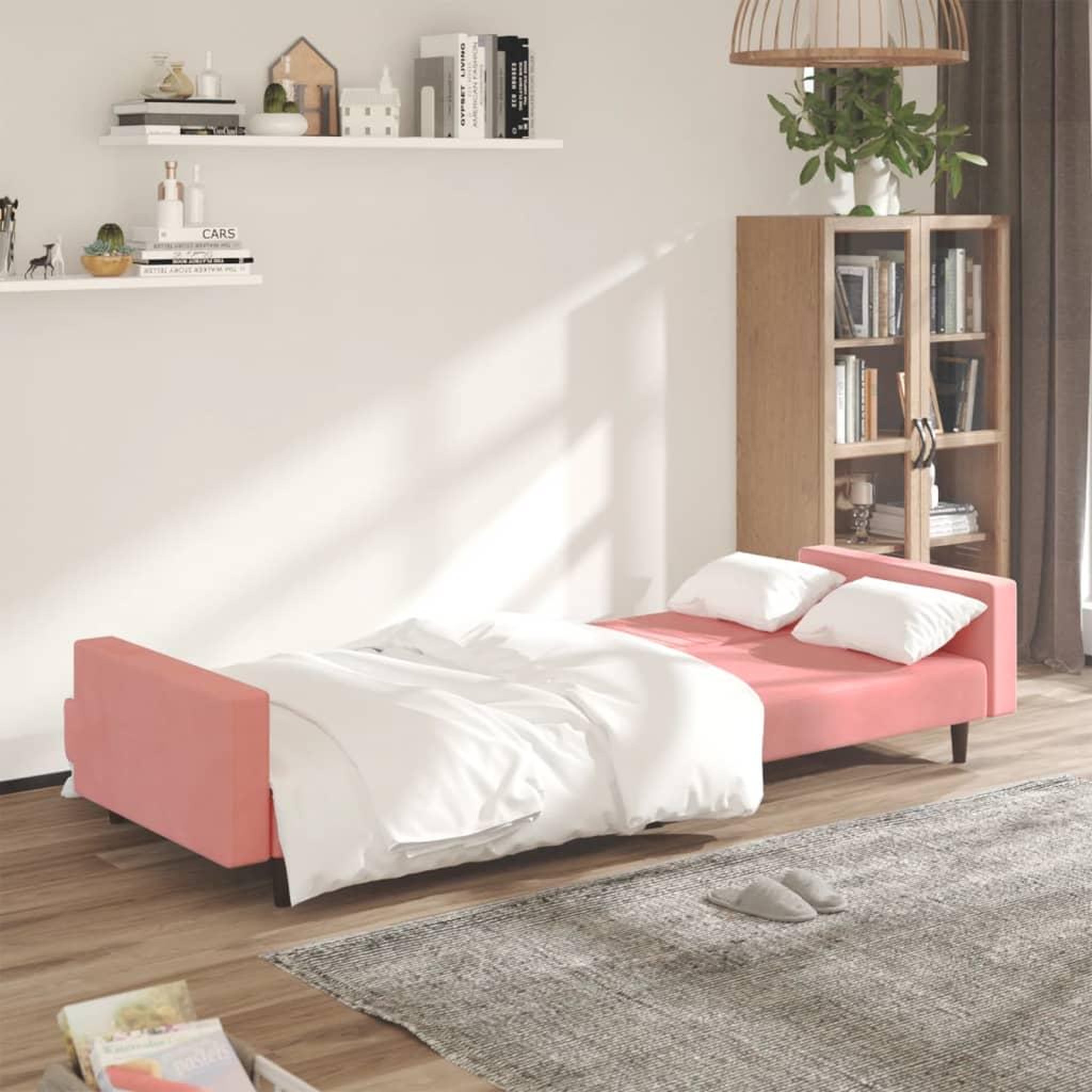 Voir la diapositive 3 : VIDAXL Canape-lit a 2 places rose velours