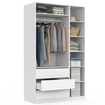 ID MARKET Dressing modulable TAYLOR 120 x 55 x 200 cm 2 modules avec penderie + étagères + tiroirs blanc