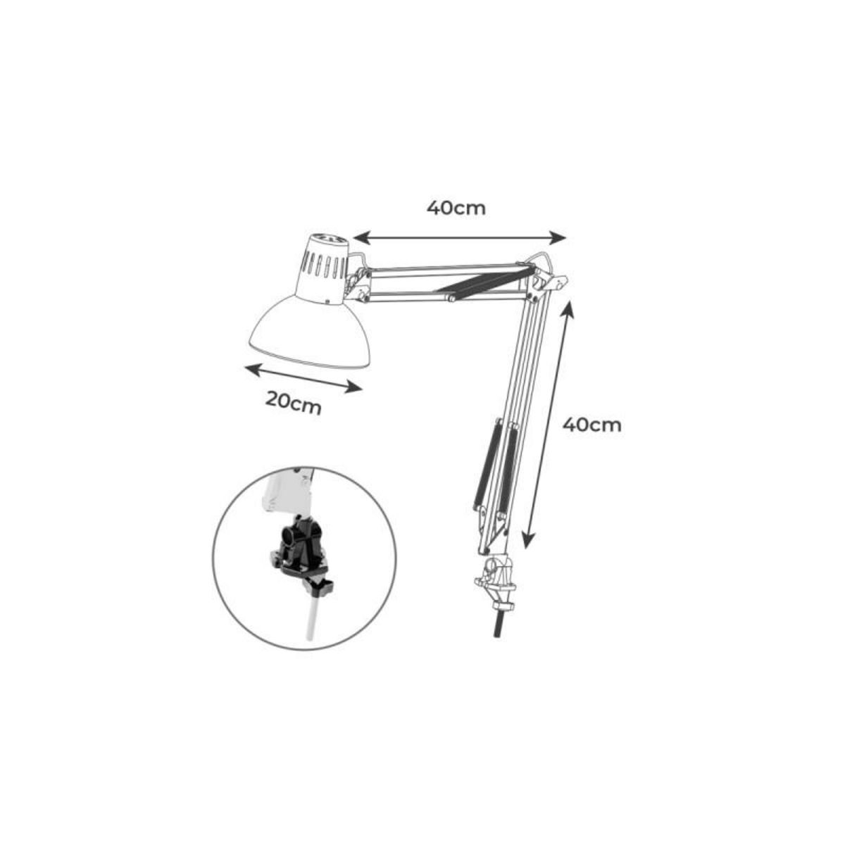 EDM Lampe d'architecte avec pince de fixation EDM - 60W - E27 - Blanc