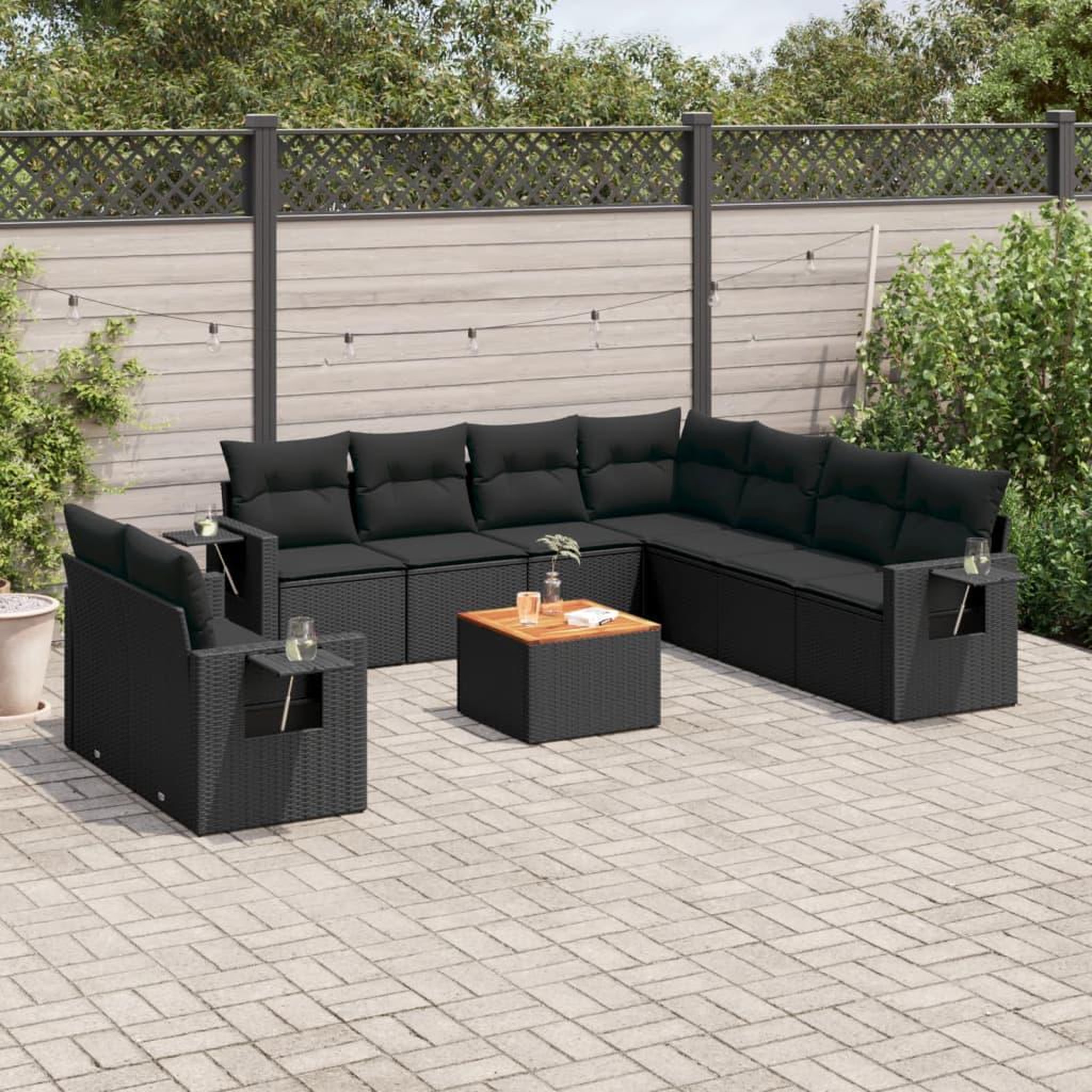 VIDAXL Salon de jardin 10 pcs avec coussins noir resine tressee