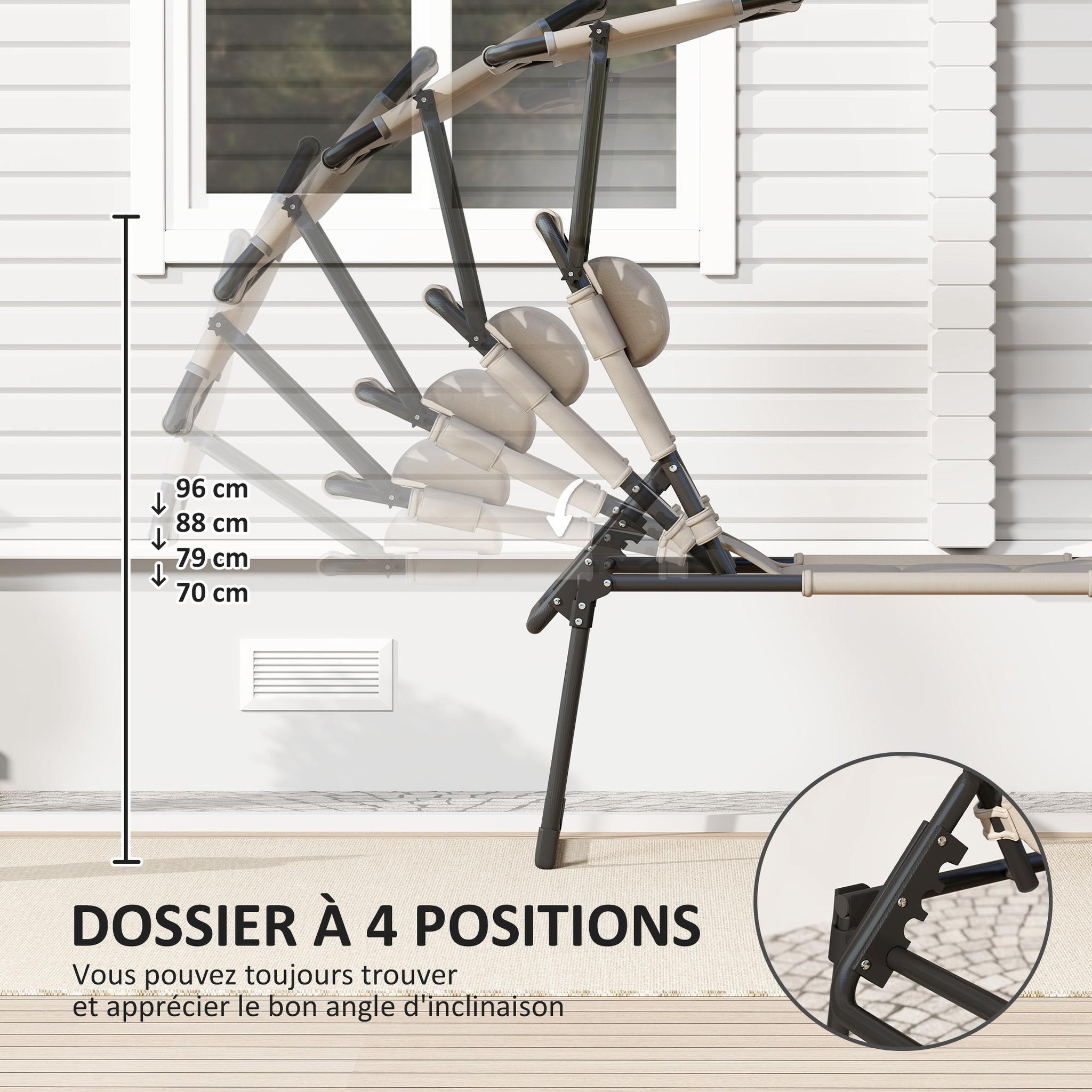Voir la diapositive 5 : OUTSUNNY Lot de 2 bains de soleil transats pliables réglables avec pare-soleil taupe