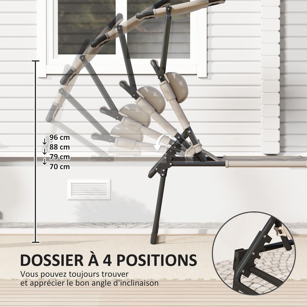 OUTSUNNY Lot de 2 bains de soleil transats pliables réglables avec pare-soleil taupe