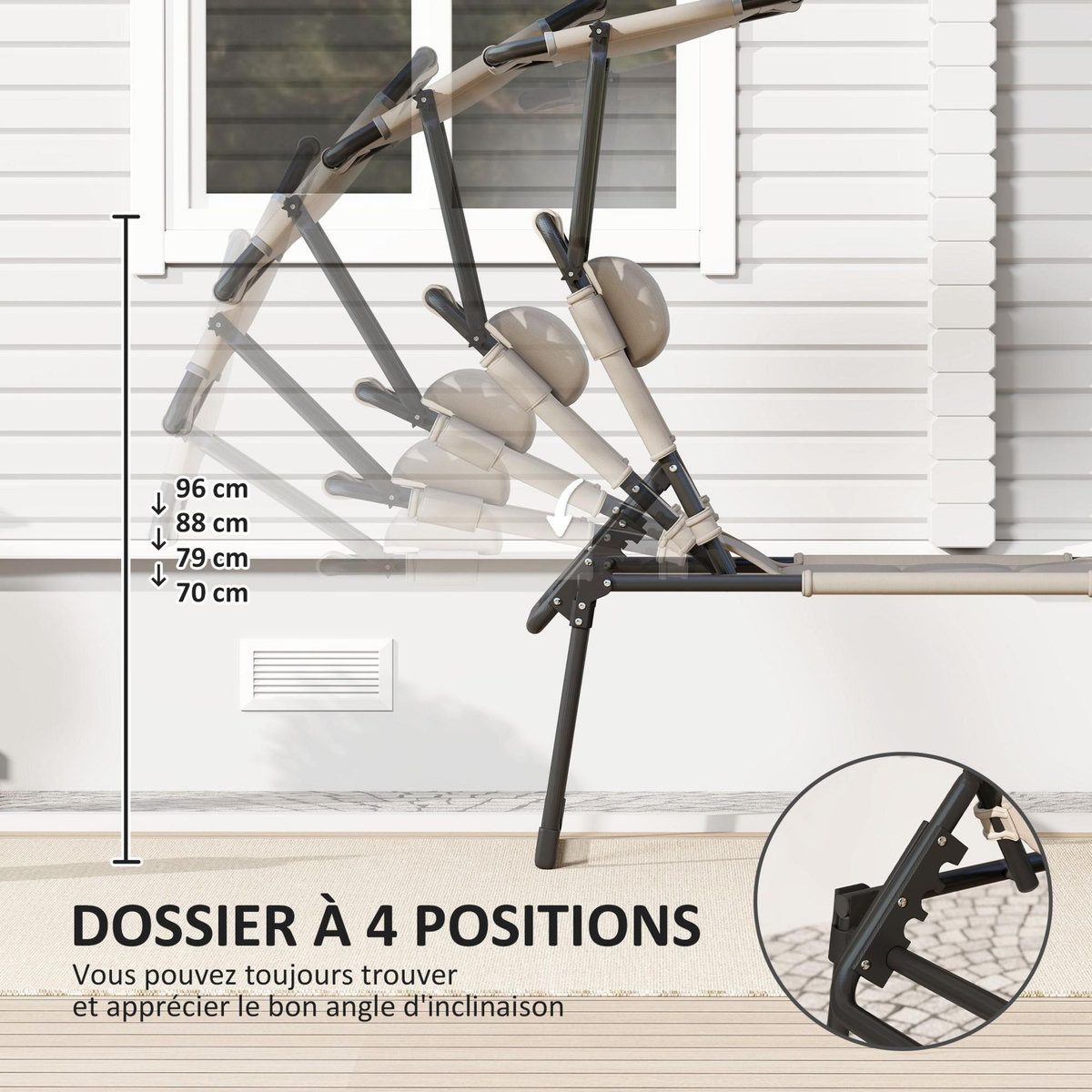 OUTSUNNY Lot de 2 bains de soleil transats pliables réglables avec pare-soleil taupe