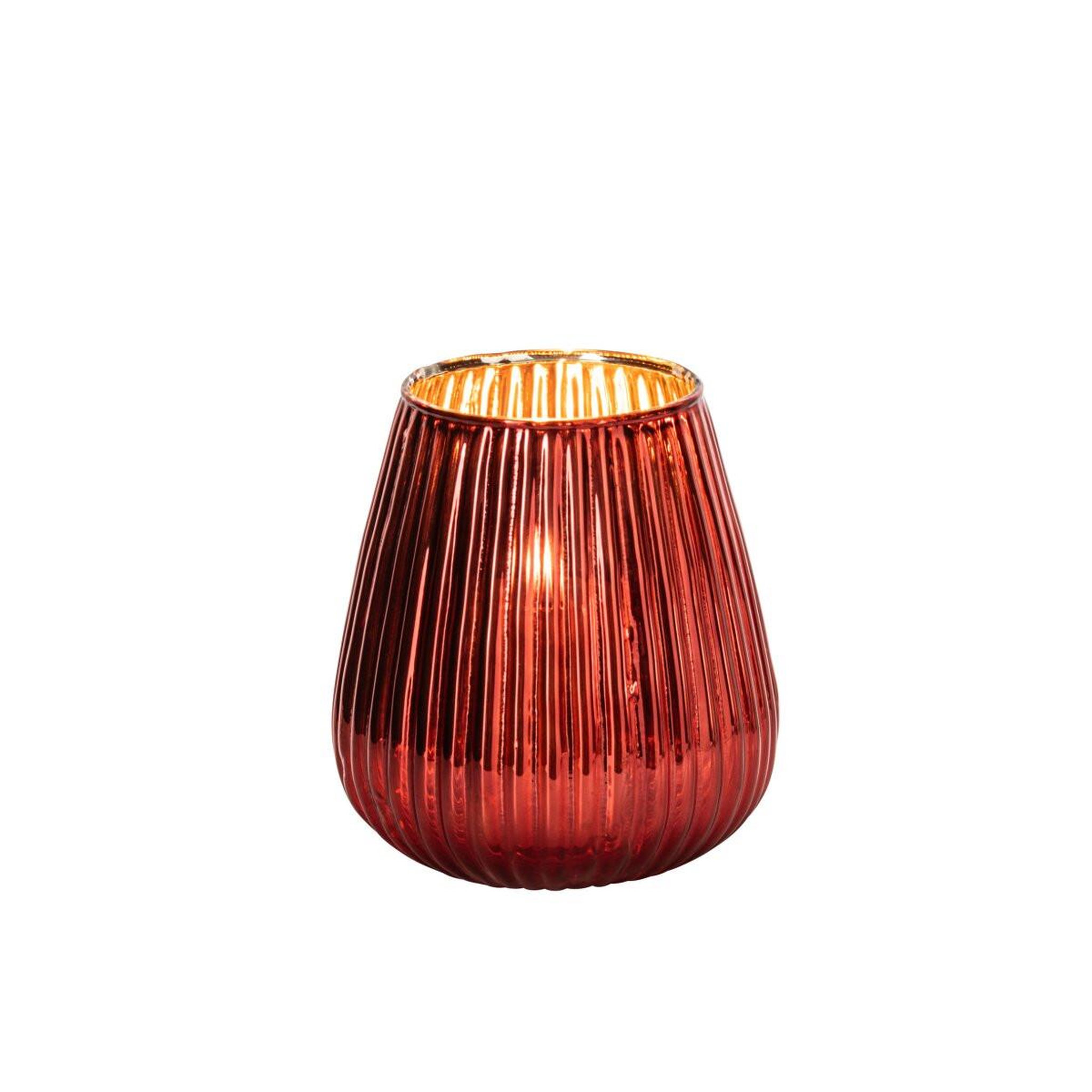 Voir la diapositive 2 : J-LINE Photophore strié en verre  ilona  26cm rouge