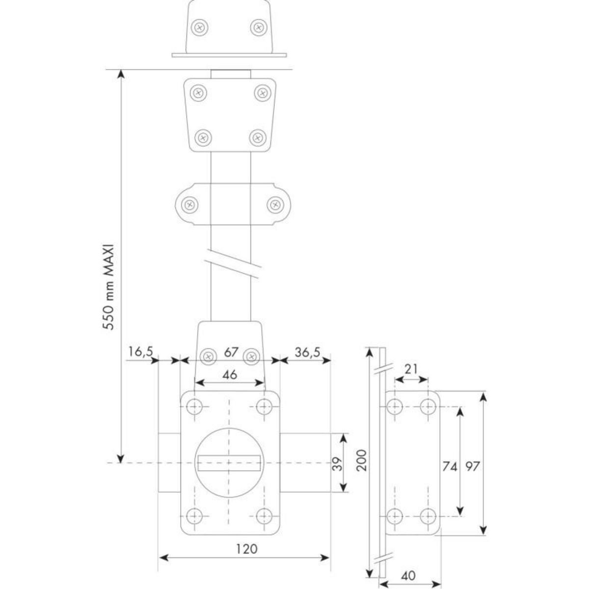 ISEO Verrou 2 points en applique Zenith 1520 à bouton cylindre de 45mm droit ISEO 15200451.5