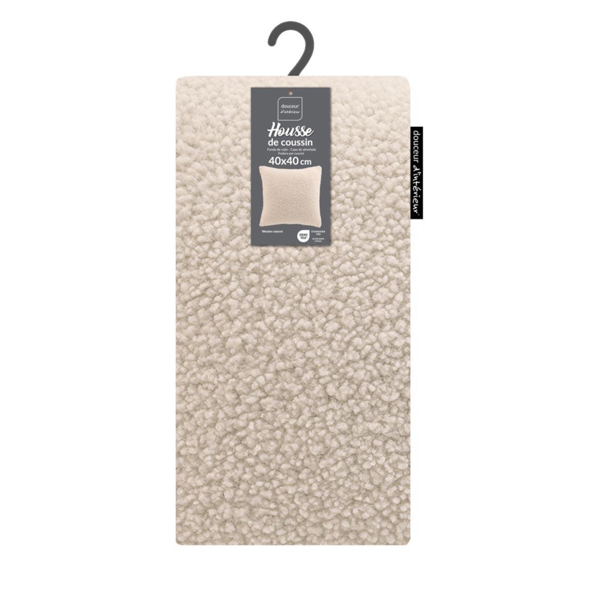 Voir la diapositive 4 : Douceur d'Intérieur Housse de coussin en tissu bouclette  woolen  40x40cm naturel