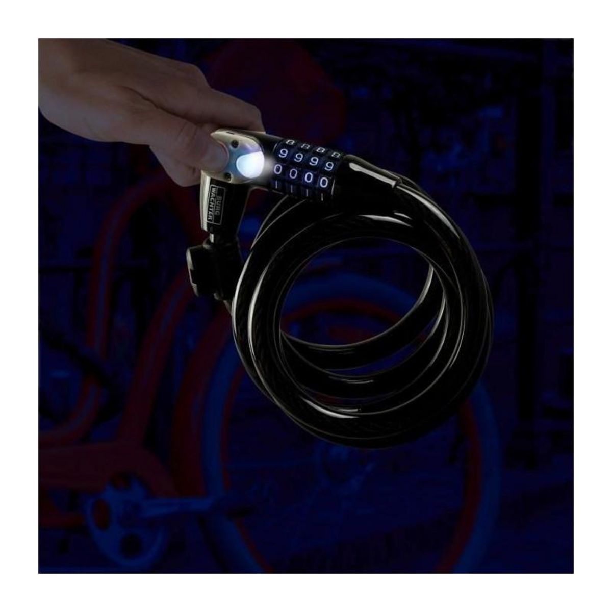 BURG WACHTER Antivol vélo - BURG WACHTER - 230 180 L - Code, 180 cm, acier 12 mm, LED