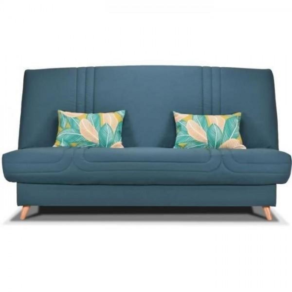 MARKET24 COMFORT BULTEX Banquette clic - Tissu bleu + Coussins déco jungle - L193 x P95 x H101- MONA
