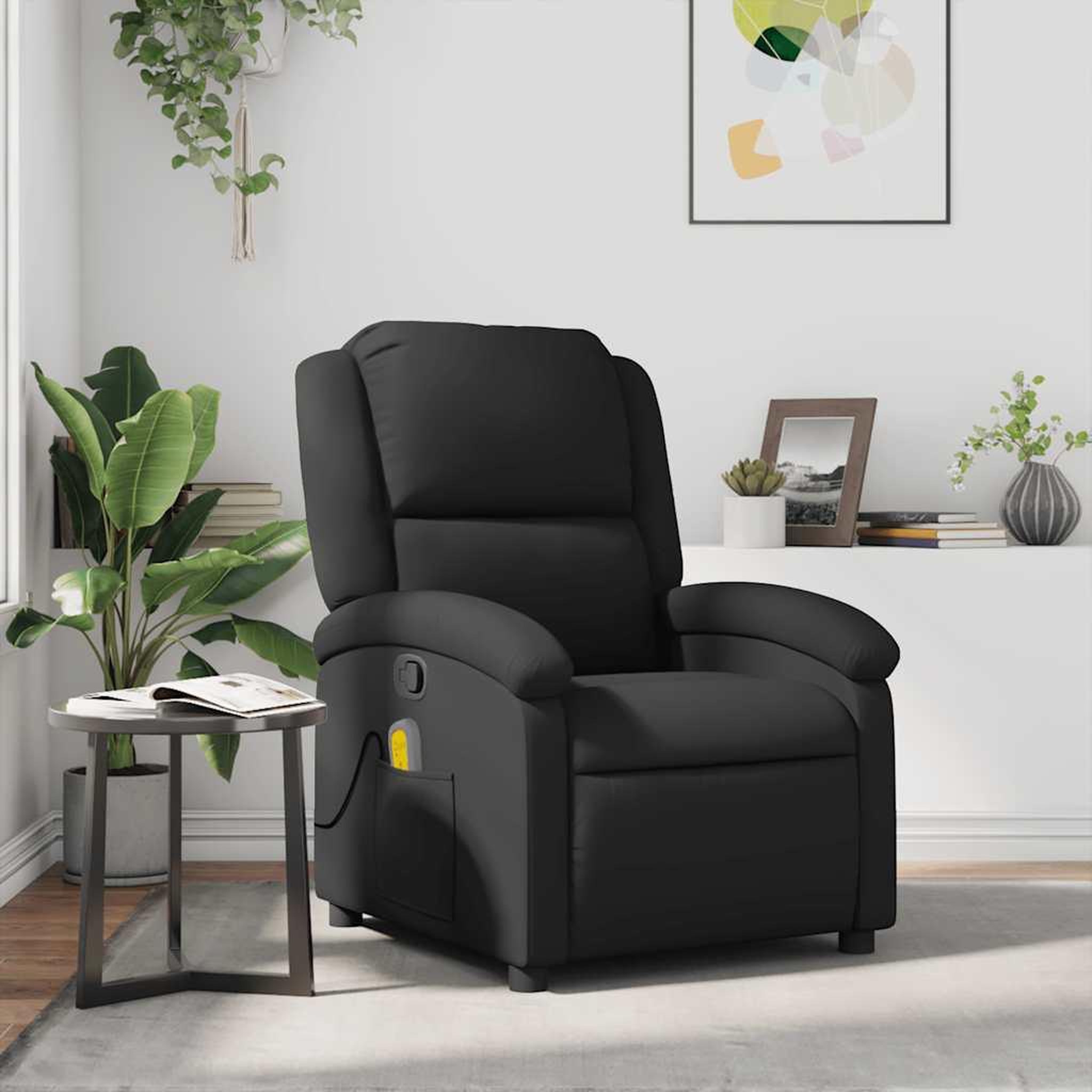VIDAXL Fauteuil de massage inclinable noir cuir veritable