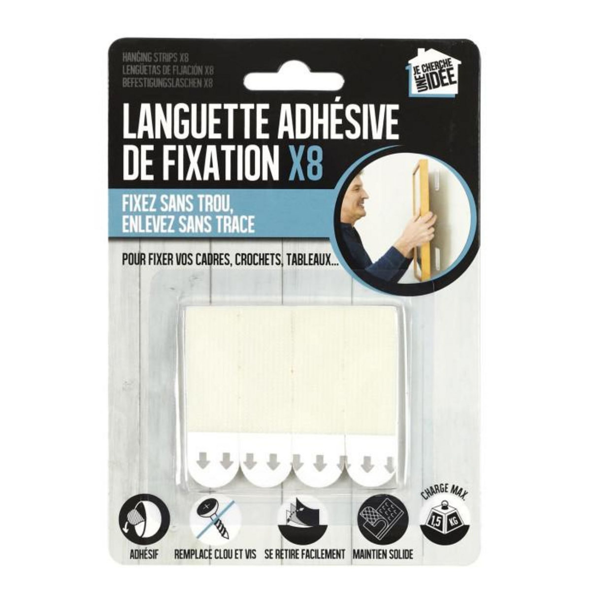 Paris Prix Lot de 8 Languettes de Fixation  Adhésif  6cm Blanc