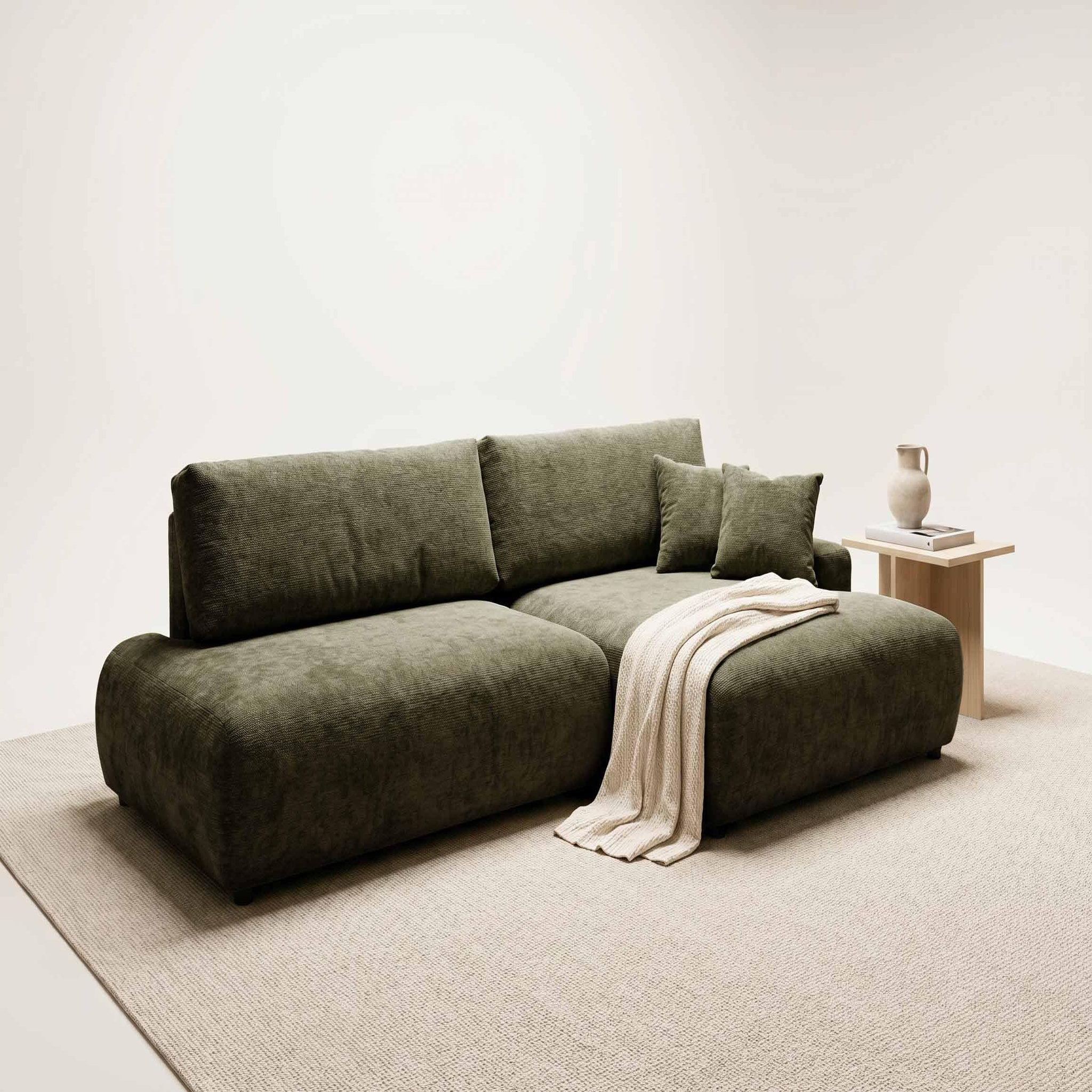 Voir la diapositive 2 : BEST MOBILIER Pivoine - canapé d'angle ouvert droit 4 places convertible avec coffre en tissu texturé