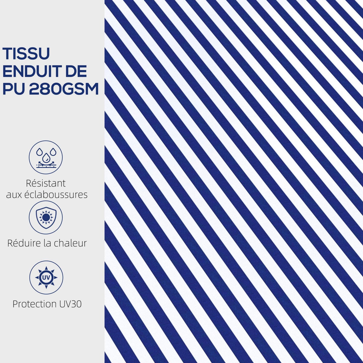 OUTSUNNY Store banne manuel rétractable inclinaison réglable manivelle alu polyester anti-UV bleu blanc