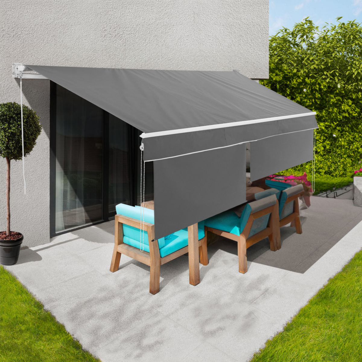 ID MARKET Store banne manuel 3x2 M gris anthracite lambrequin H.1,50 M