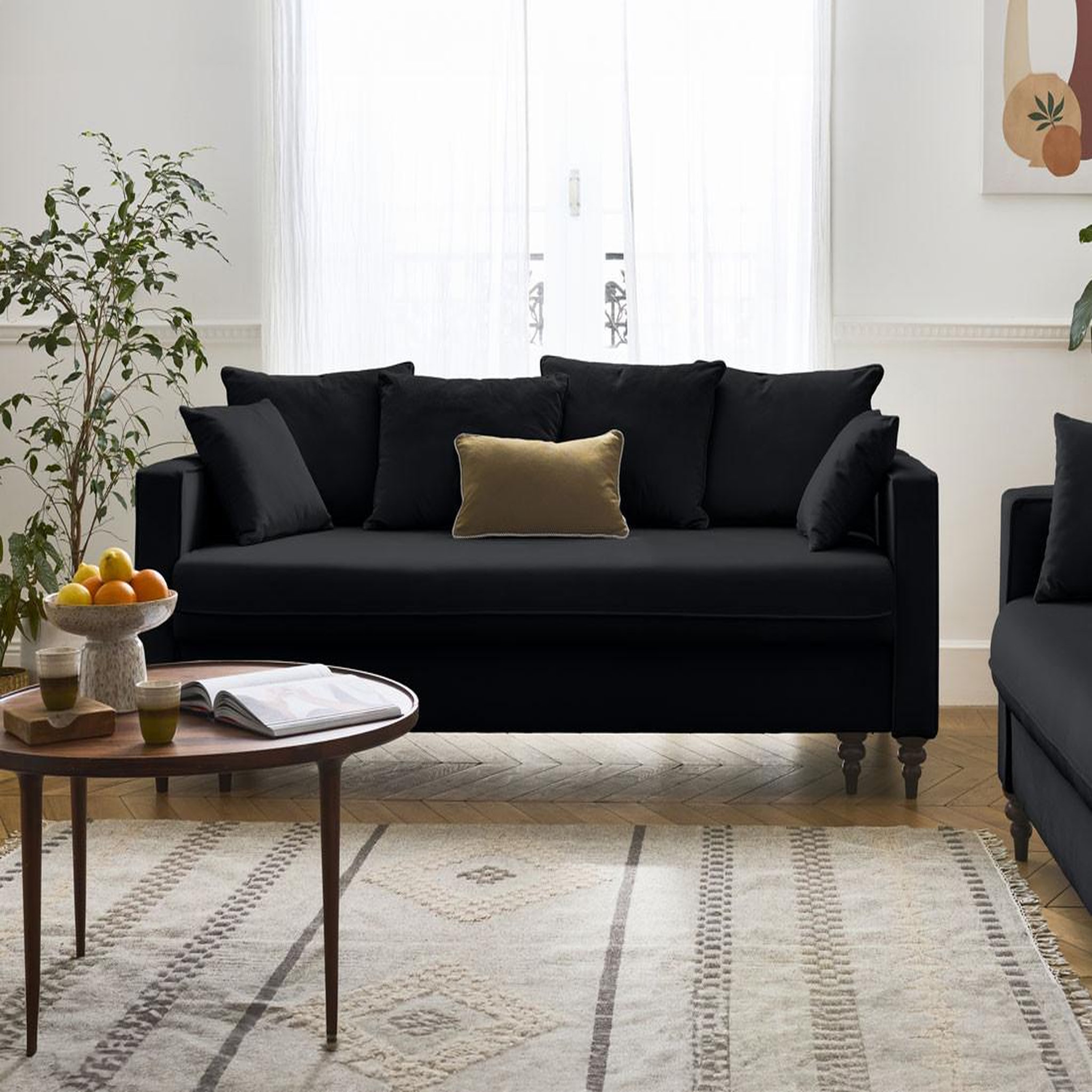 Voir la diapositive 1 : BEST MOBILIER Flamingo - canapé droit 3 places convertible en velours
