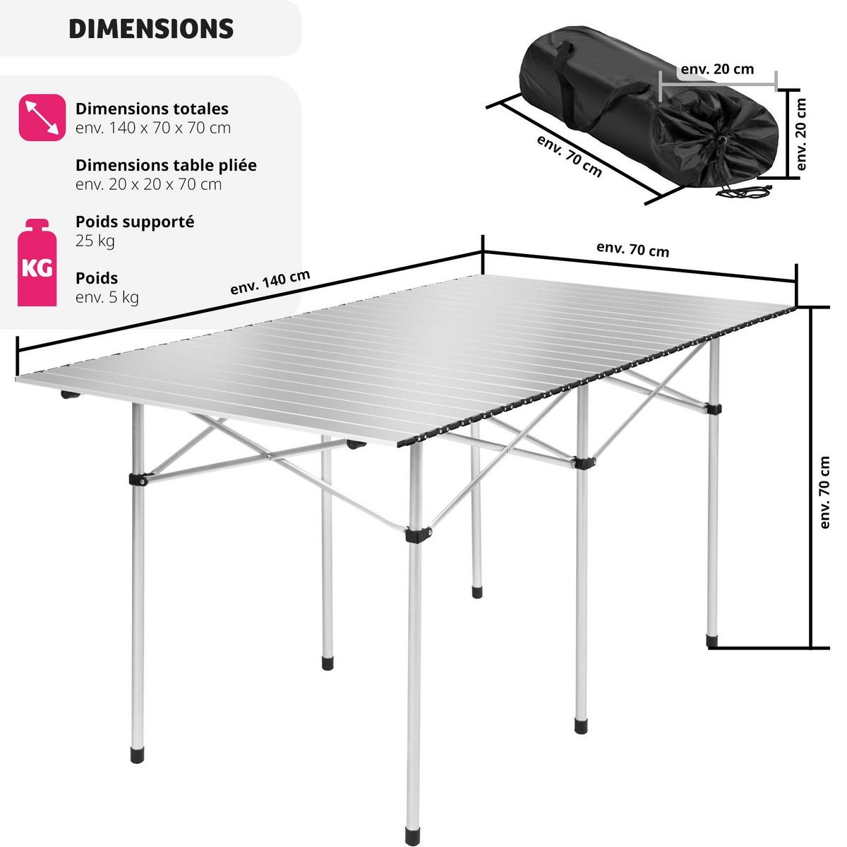 tectake Table de camping pliable gris