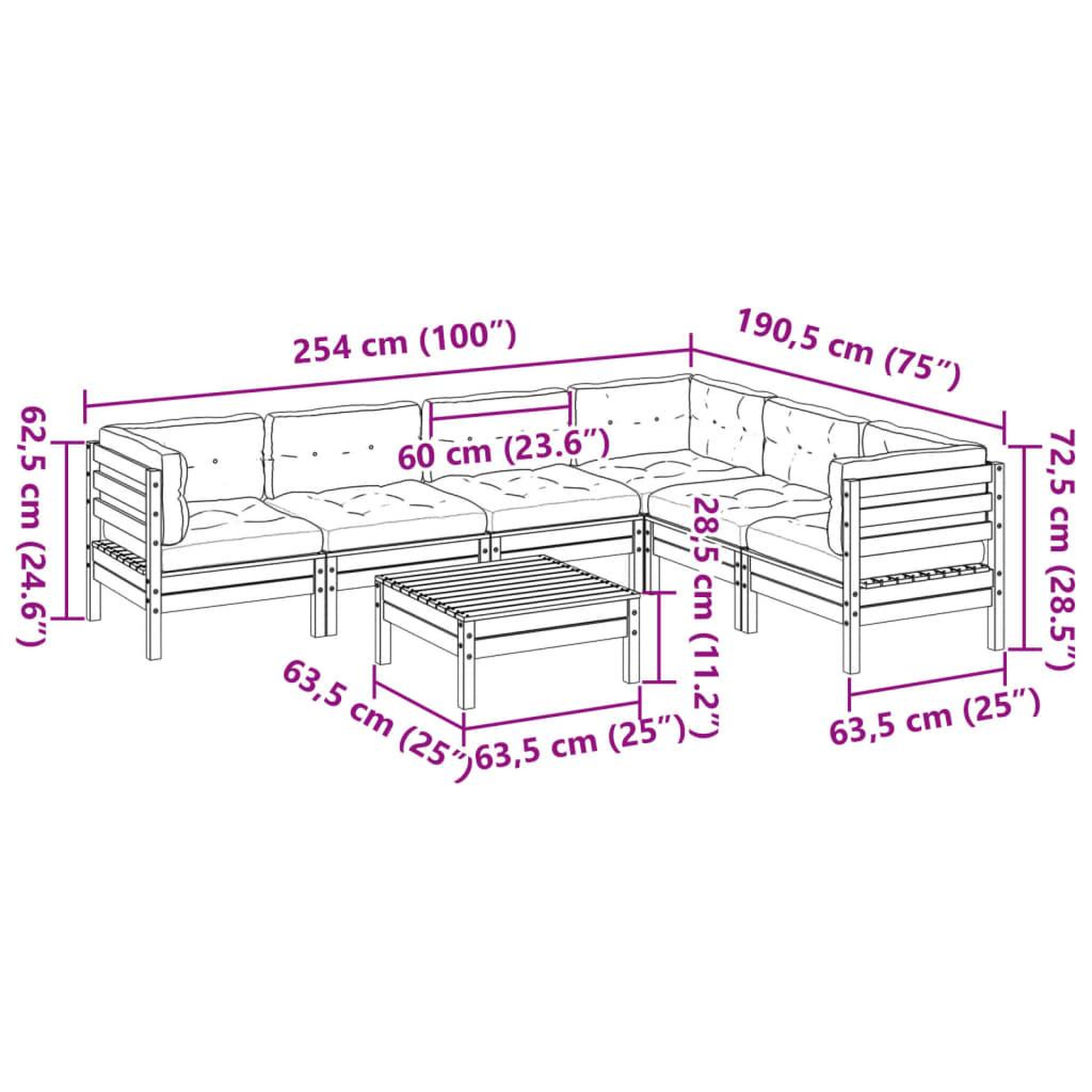 Voir la diapositive 6 : VIDAXL Salon de jardin 7 pcs avec coussins cire marron bois pin massif