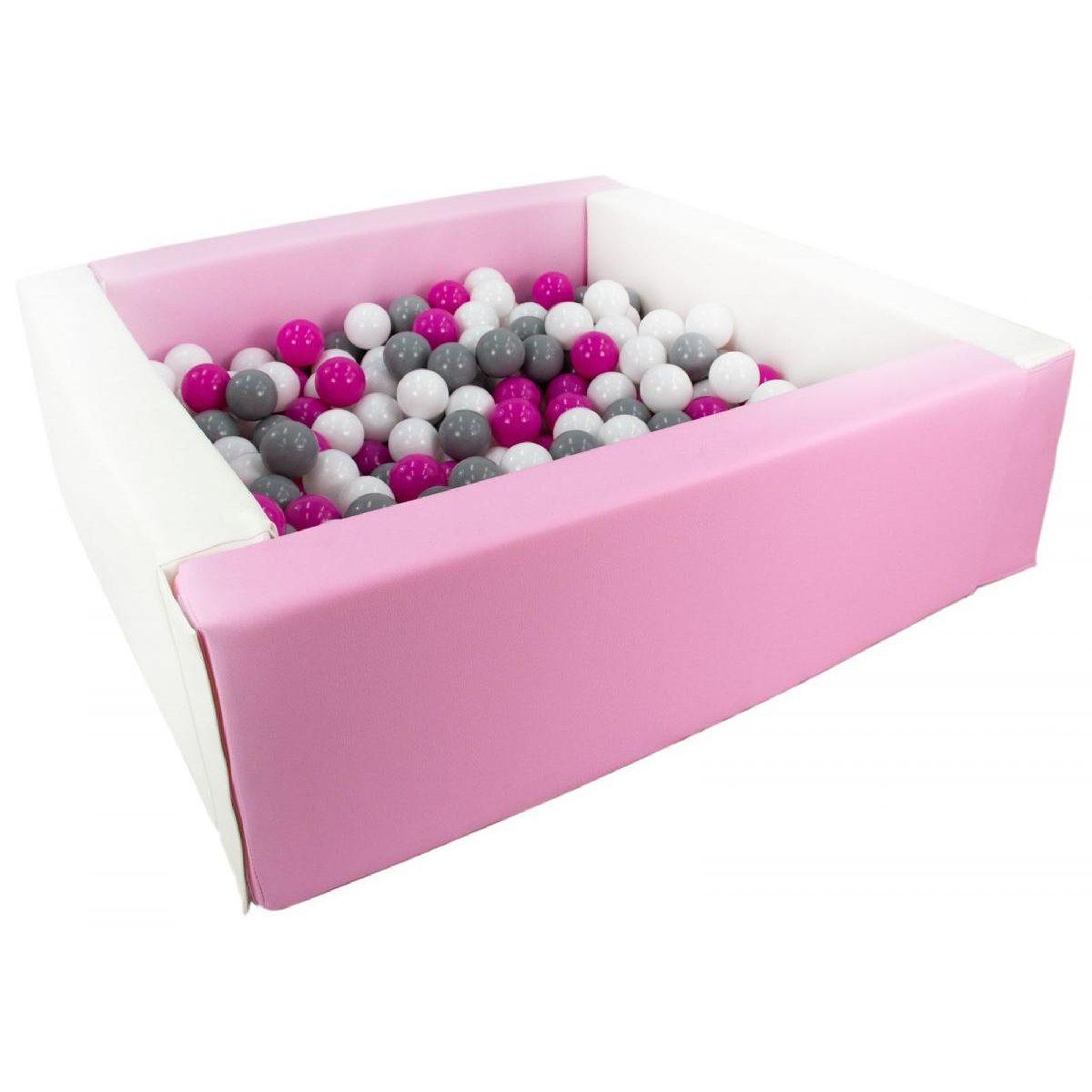 VELINDA Piscine à balles carrée avec 300 balles - blanc, rose (pastel)/blanc, rose, gris