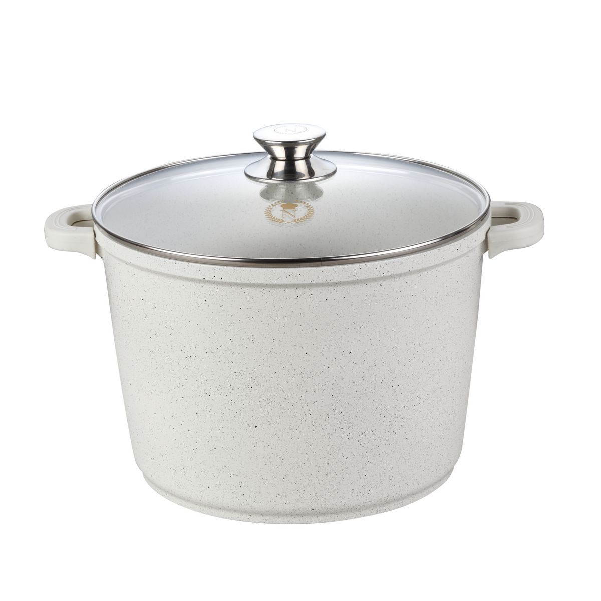 Marmite induction 28 cm Effet pierre crème moucheté