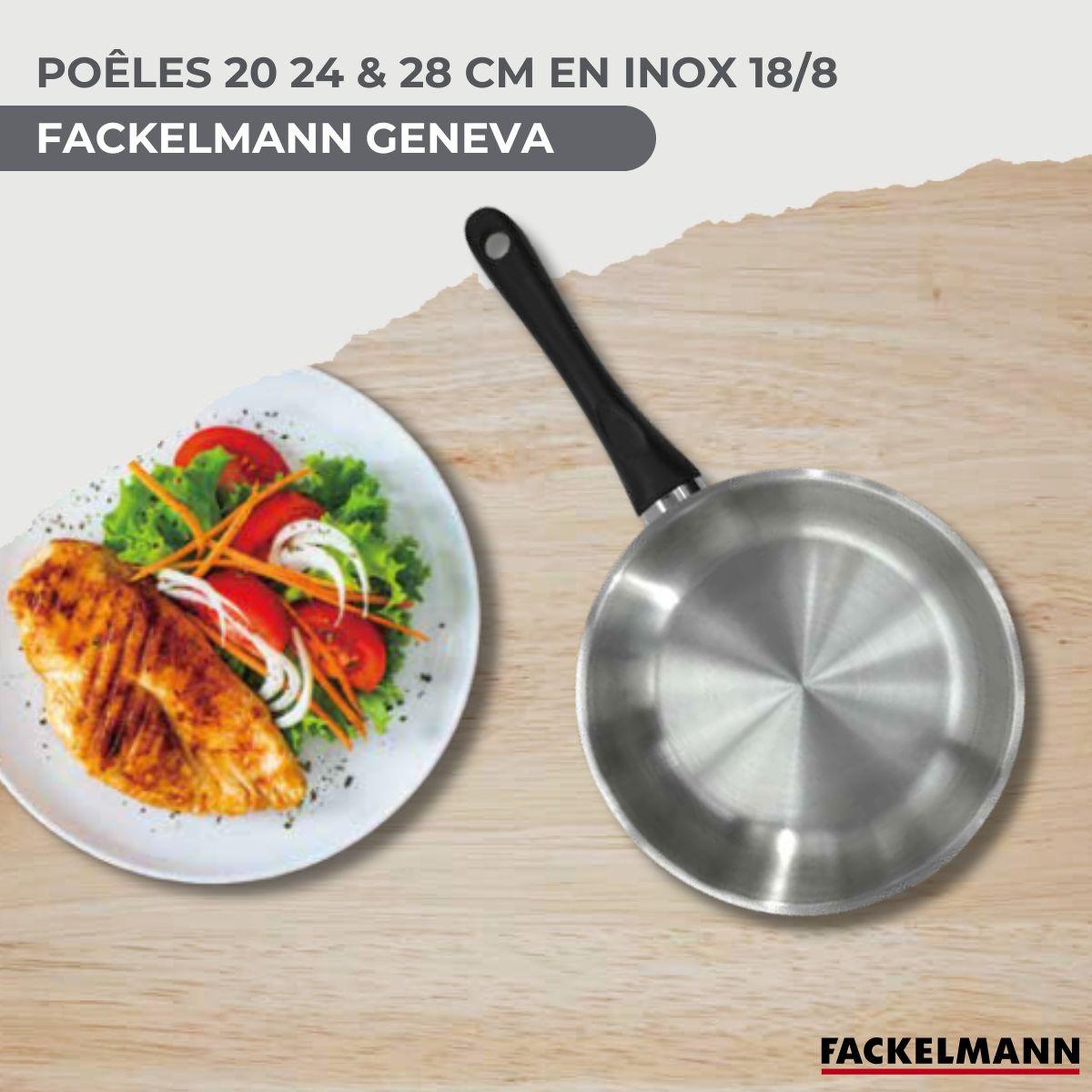 Voir la diapositive 2 : Fackelmann Set 3 poêles 20 24 et 28 cm, 3 casseroles en inox et 6 ustensiles inox fackelmann geneva