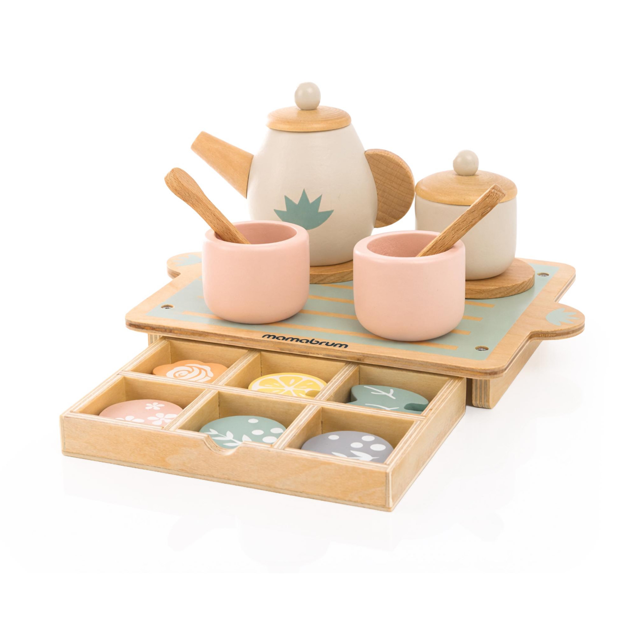 Voir la diapositive 5 : MAMABRUM Dinette 18 Pcs Service a The Bois Enfant Mamabrum Plateau Tiroir 22x16 cm 3 Ans