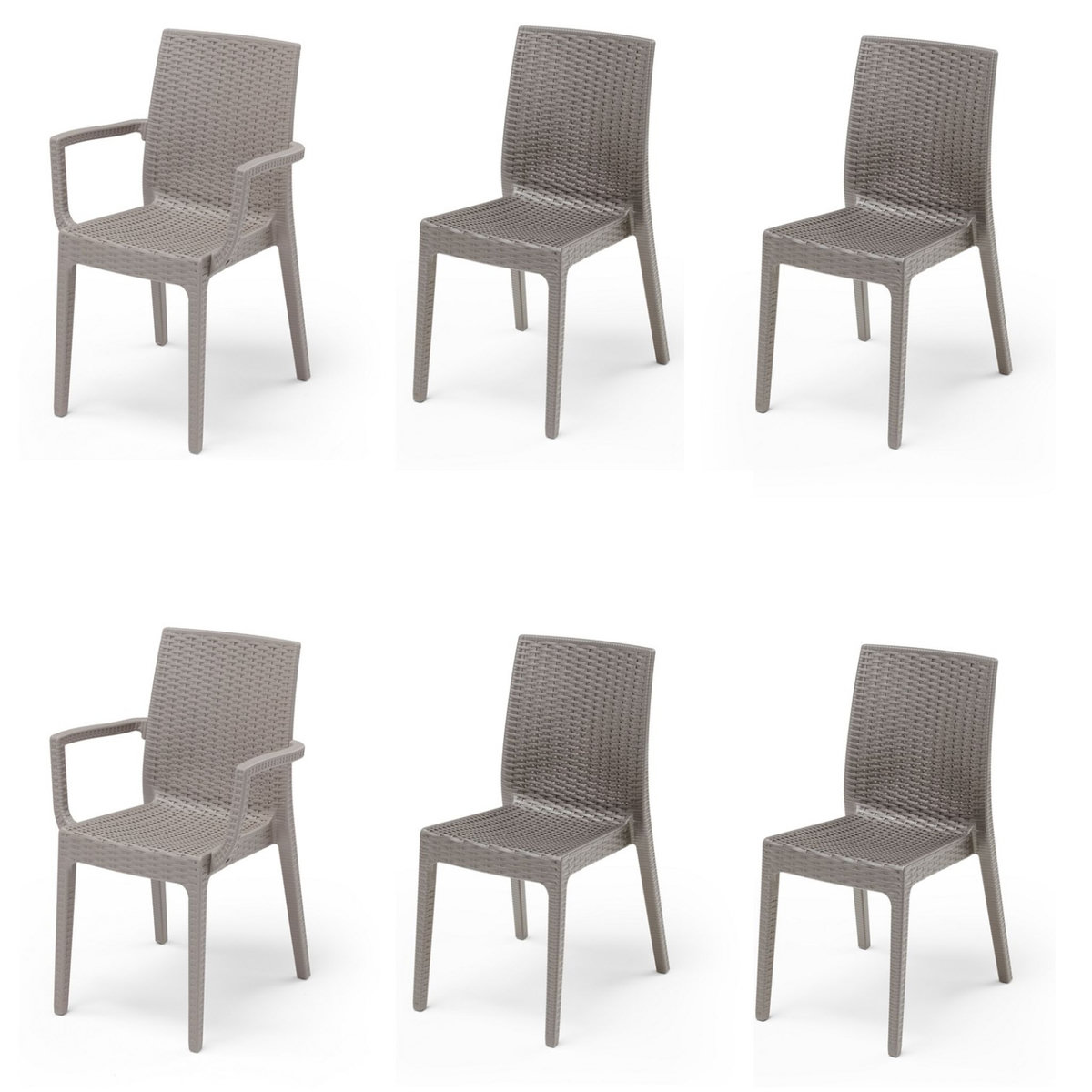 ARETA Lot de 4 chaises et de 2 fauteuils de jardin - Taupe - URANO