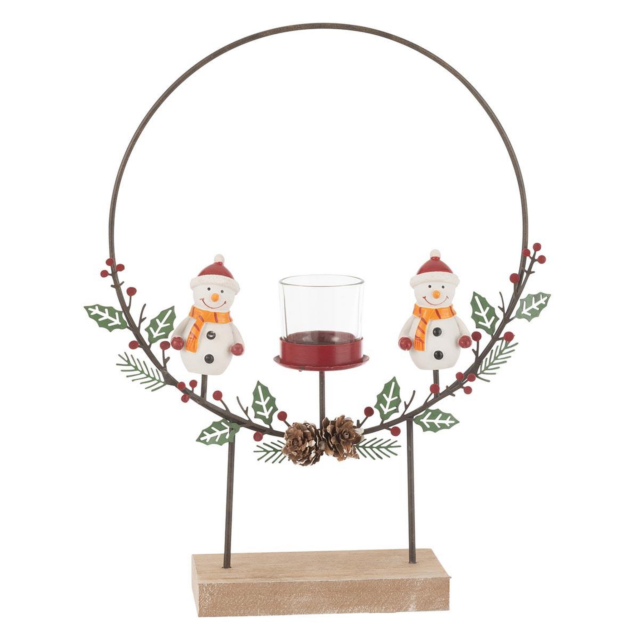 J-LINE Photophore cercle  bonhommes de neige  28cm multicolore
