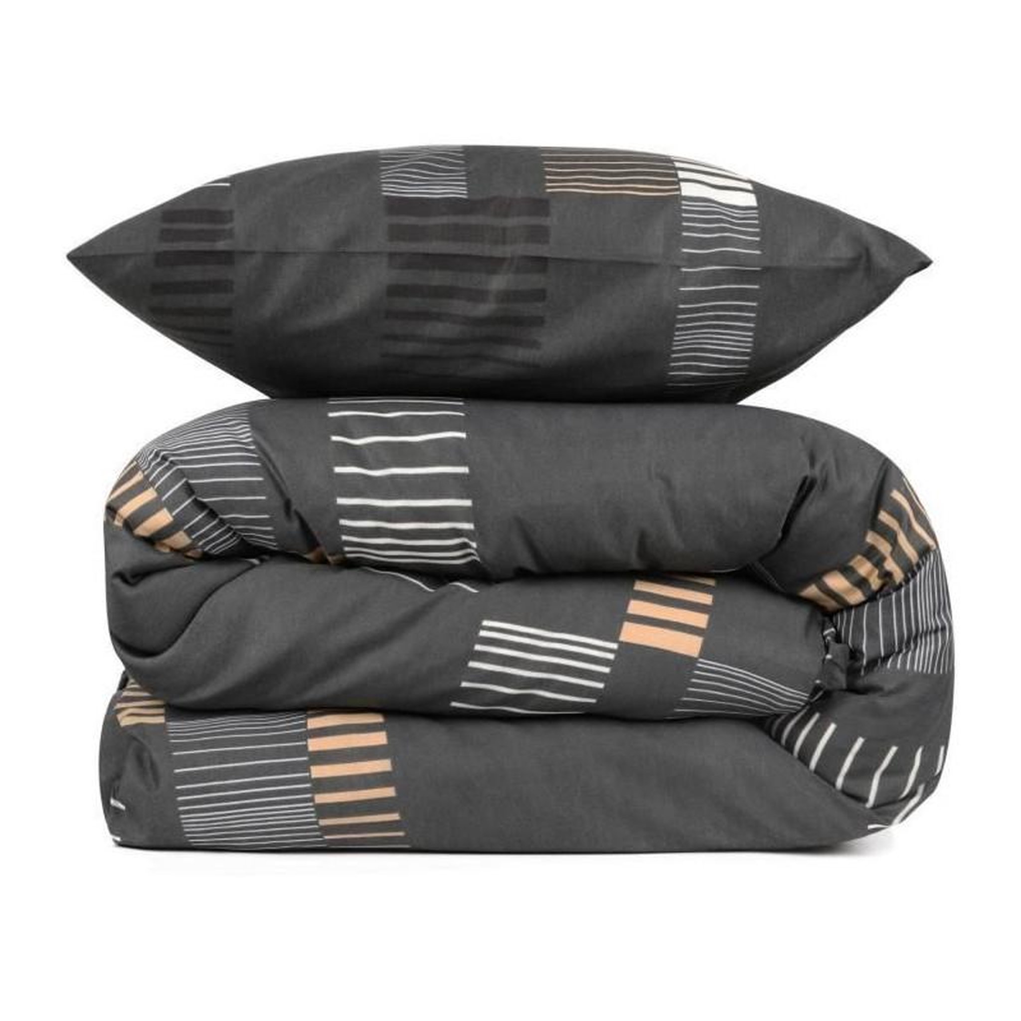 Voir la diapositive 3 : GENERIQUE Parure de lit - 1 housse de couette 220x240 cm + 2 taies d'oreiller 60x60 cm - 65% coton, 35% polyester - Anthracite